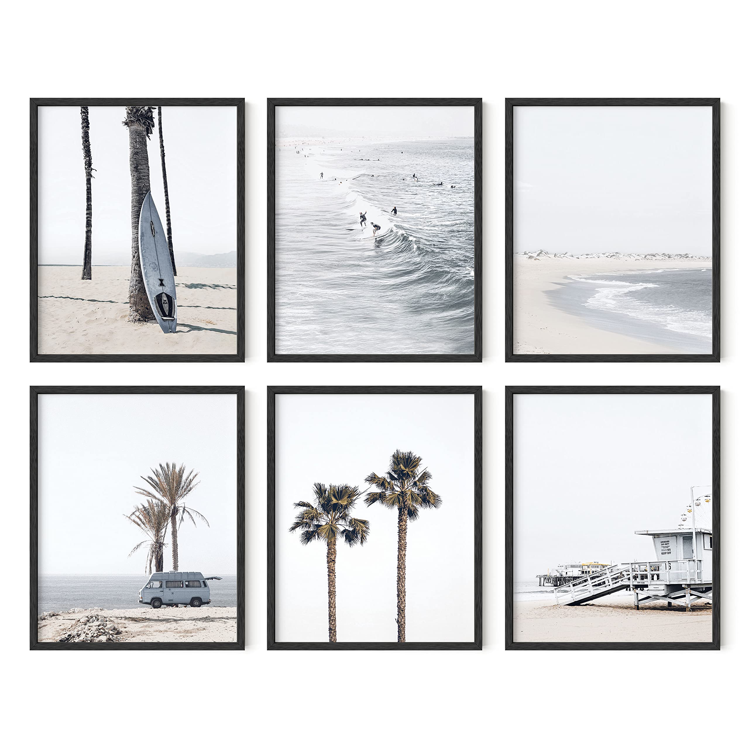 HAUS AND HUES Coastal Beach Wall Art Set - 6 Framed Beach Posters (8x10, Black Frame) | Ocean Themed Prints, Nautical Decor for Living Room, Bathroom & Beach House | Perfect Coastal Wall Decor for Home, Office & Vacation Rentals