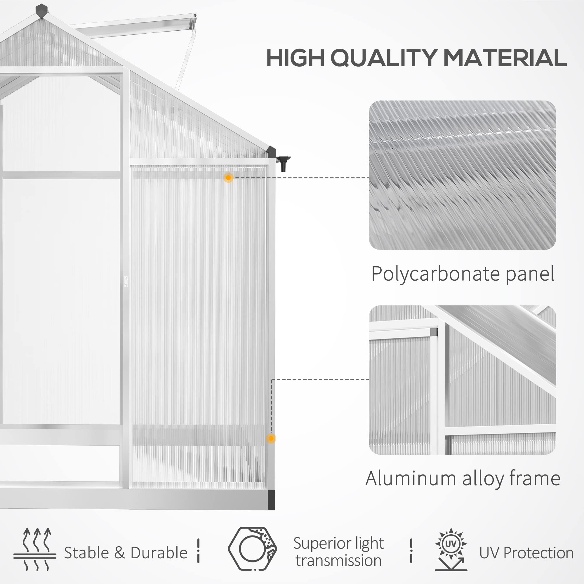 Outsunny 8' x 6' Polycarbonate Walk-in Greenhouse for Outdoor Garden - Durable Aluminum Frame with Rain Gutter & Roof Vent - Perfect for Backyard, Patio & Home Gardening
