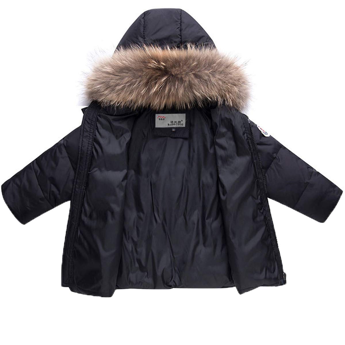 REWANGOING Winter Warm Two-Piece Fur Trim Hooded Puffer Down Jacket & Ski Bib Pants Set for Baby Girls - Cozy Snowsuit for Outdoor Play, Skiing & Cold Weather Adventures