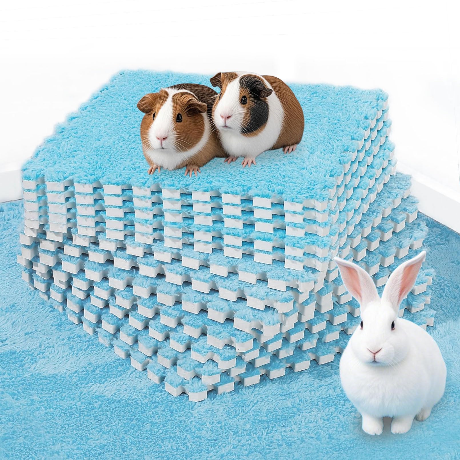 12Pcs Guinea Pig Fleece Cage Liners - Reusable Rabbit Bedding Pads with Edging, Soft Washable Small Animal Mats for Guinea Pigs, Rabbits, Hamsters (11.8