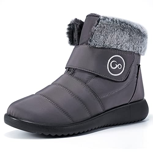 **Reimferce Women's Winter Snow Boots - Waterproof Slip-On Booties with Hook & Loop, Fur Lined for Warmth & Comfort - Anti-Slip Sole for Safety - Perfect for Snowy Days, Hiking & Outdoor Activities**