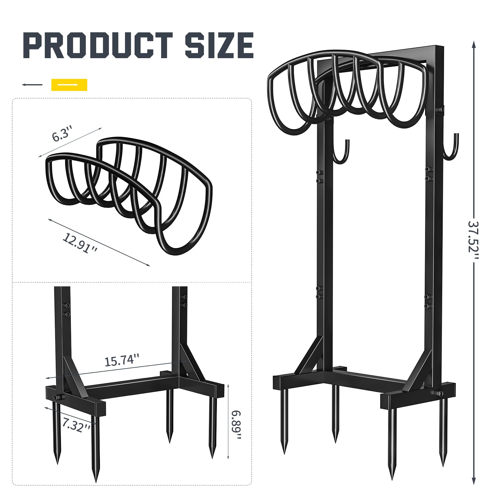 Heavy Duty Metal Garden Hose Holder with 4 Spikes & 2 Tool Hooks - Freestanding Outdoor Hose Reel Stand, Detachable Water Hose Storage Rack for Lawn, Yard, and Gardening - Perfect for Organizing Garden Tools and Watering Equipment