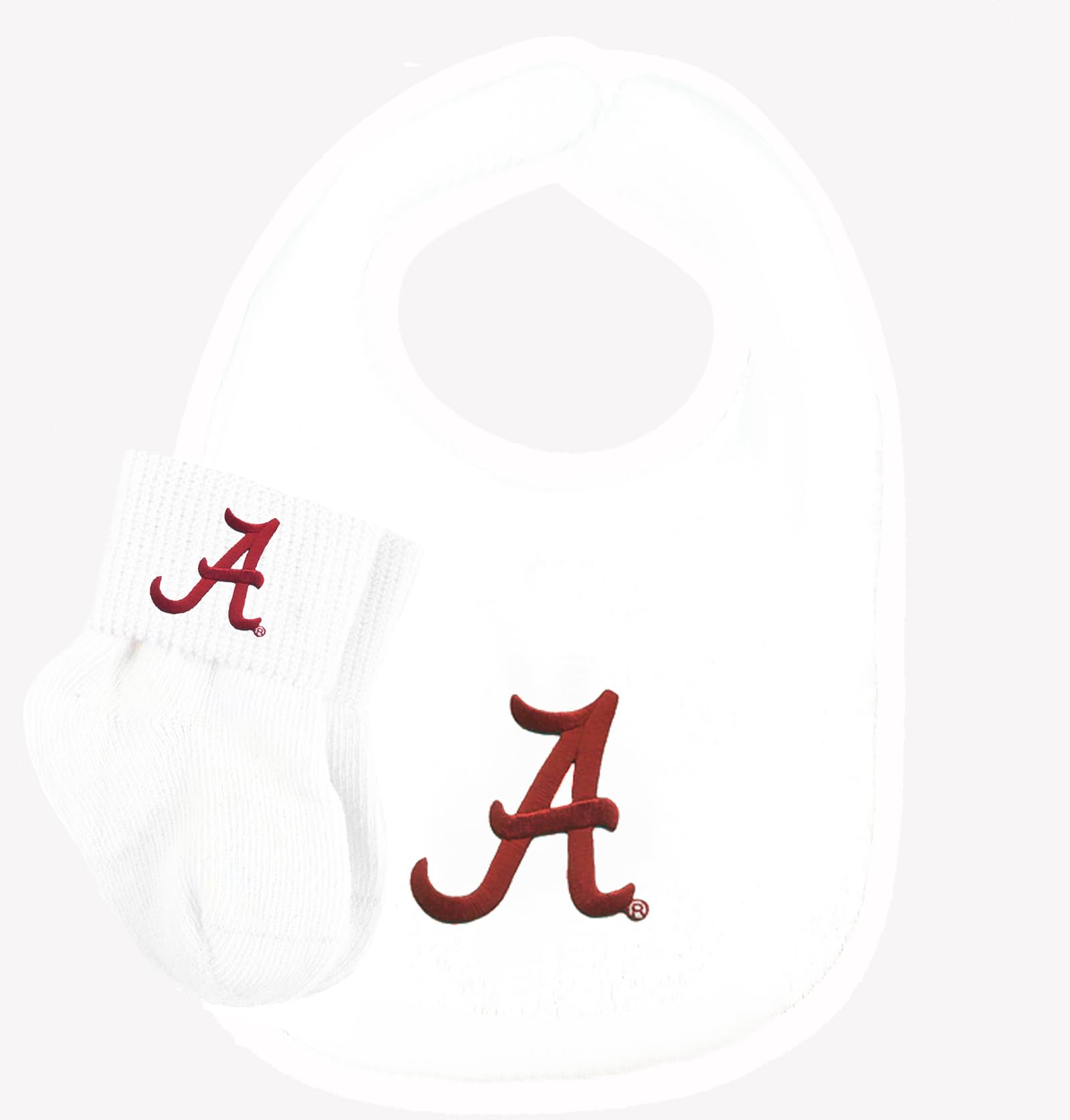 Alabama Crimson Tide Baby Bib and Socks Set - White - Perfect for Game Day, Baby Showers, and Football Season Gifts