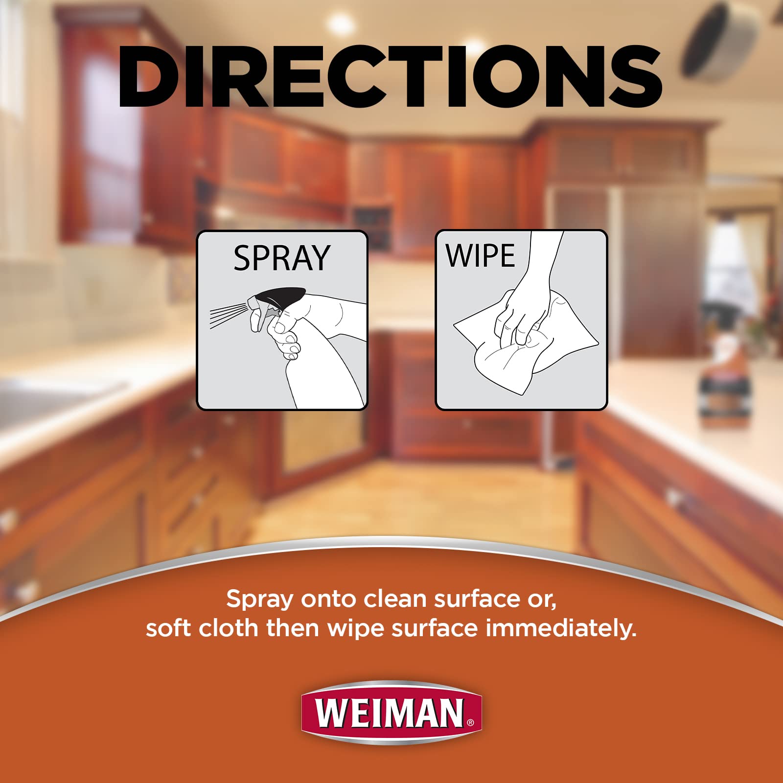 Weiman Cabinet & Wood Cleaner Spray - 16oz (2 Pack) with Microfiber Towel | Shine, Clean & Protect Wood Cabinets, Furniture, Tables, Baseboards & Trim | Ideal for Kitchen, Living Room & Office Wood Care