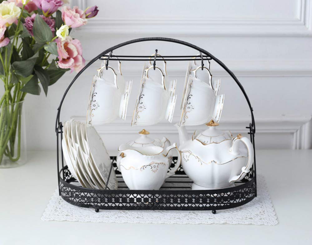 Premium Wrought Iron Coffee Cup Holder Stand - Mug Rack & Dish Organizer with Drainer - Countertop, Cabinet & Table Storage Drying Rack for Kitchen, Restaurant & Office Use (Black) - Perfect for Organizing Mugs, Cups & Dishes While Drying