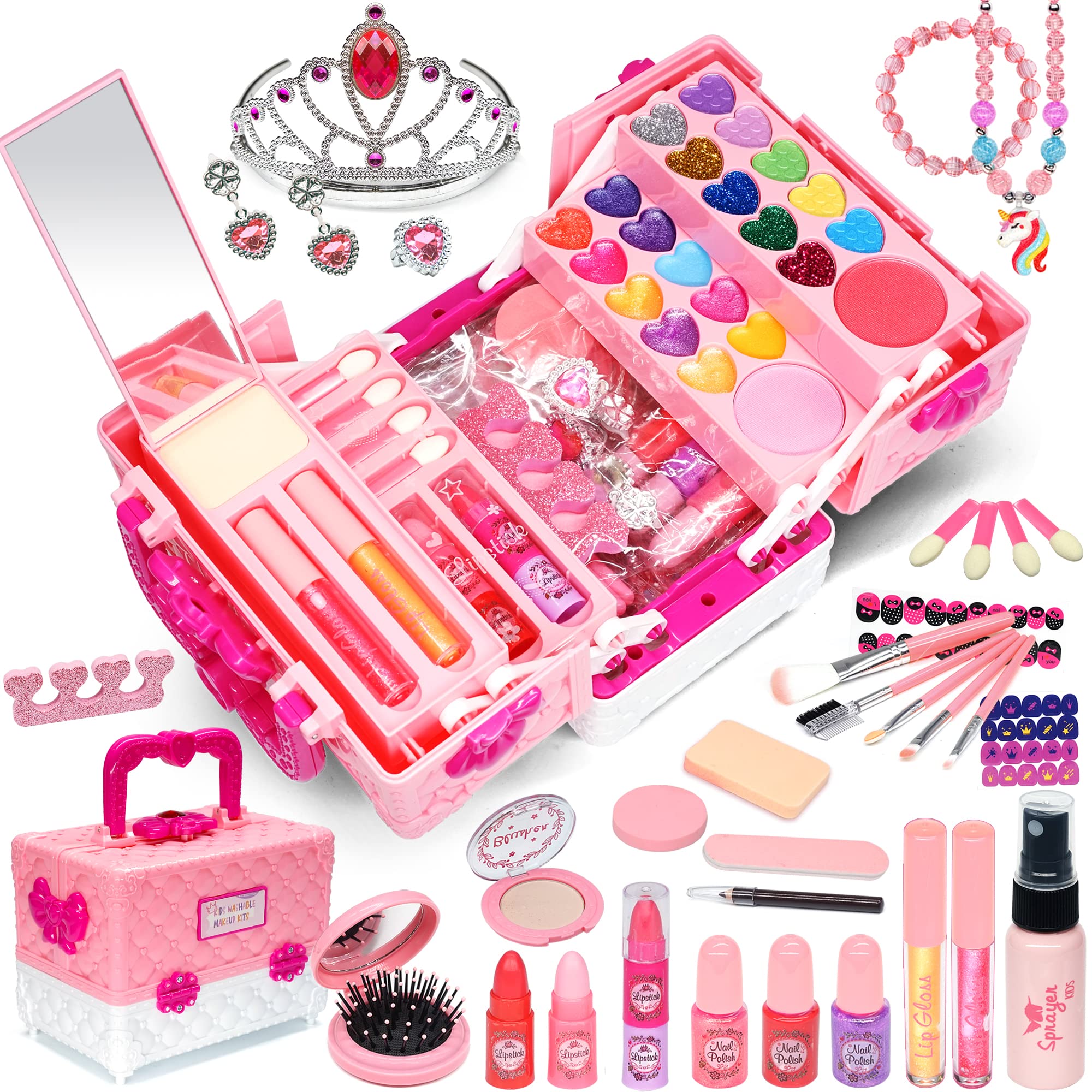 Washable Kids Makeup Kit - Princess Play Set for Girls 3-12, Birthday Gift