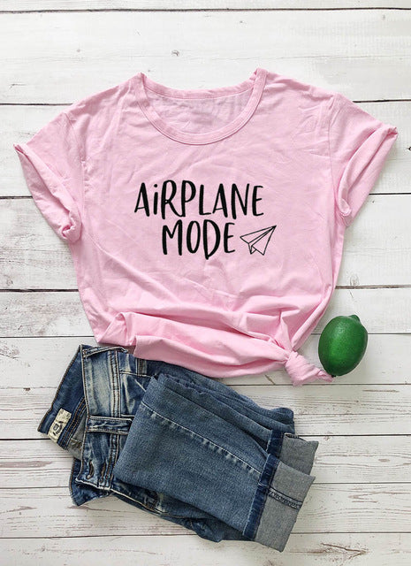 pink tee black text