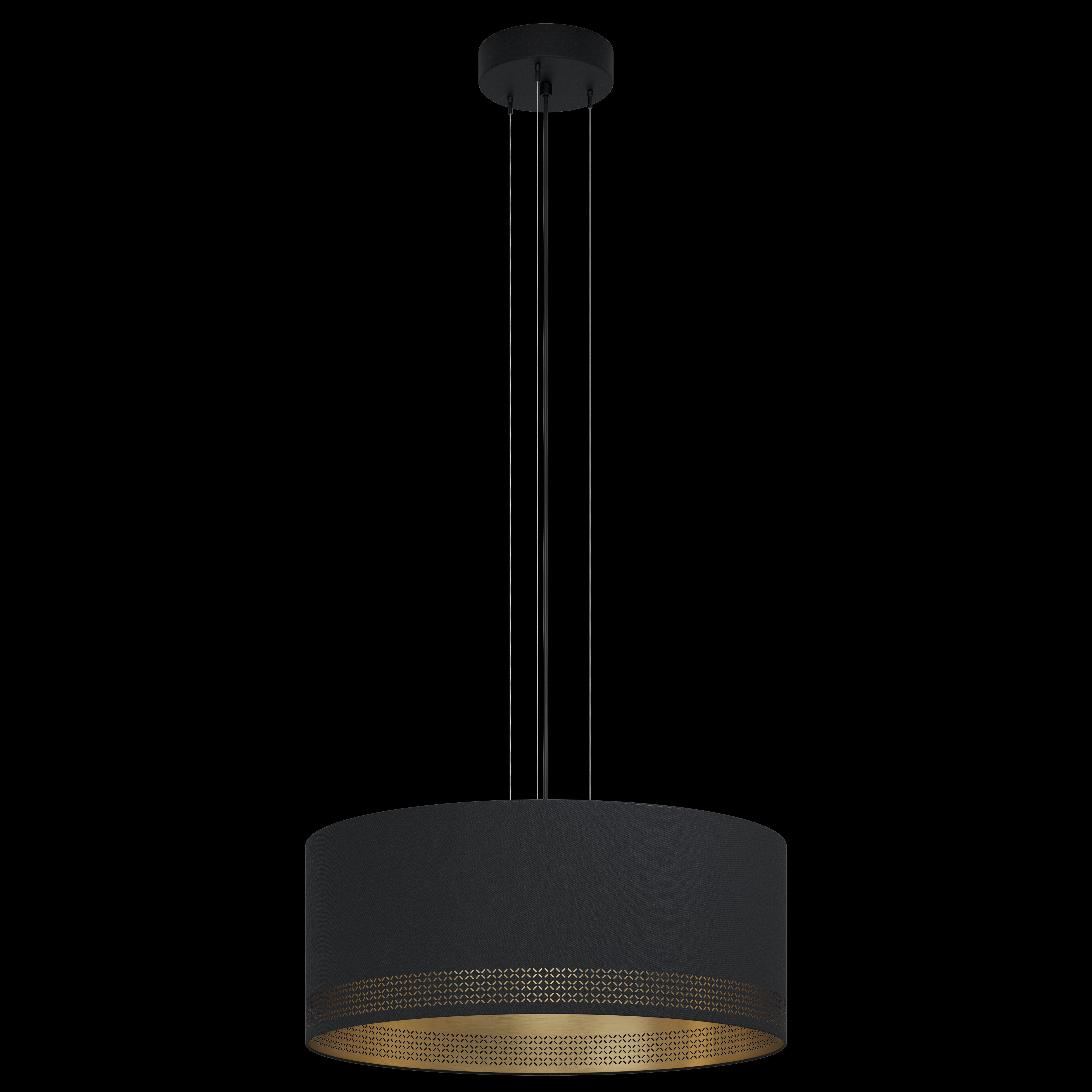Eglo Esteperra 21 Inch Black & Gold Fabric Ceiling Pendant Light - Modern Dining Room Chandelier for Kitchen Island, Bedroom, or Living Room Lighting