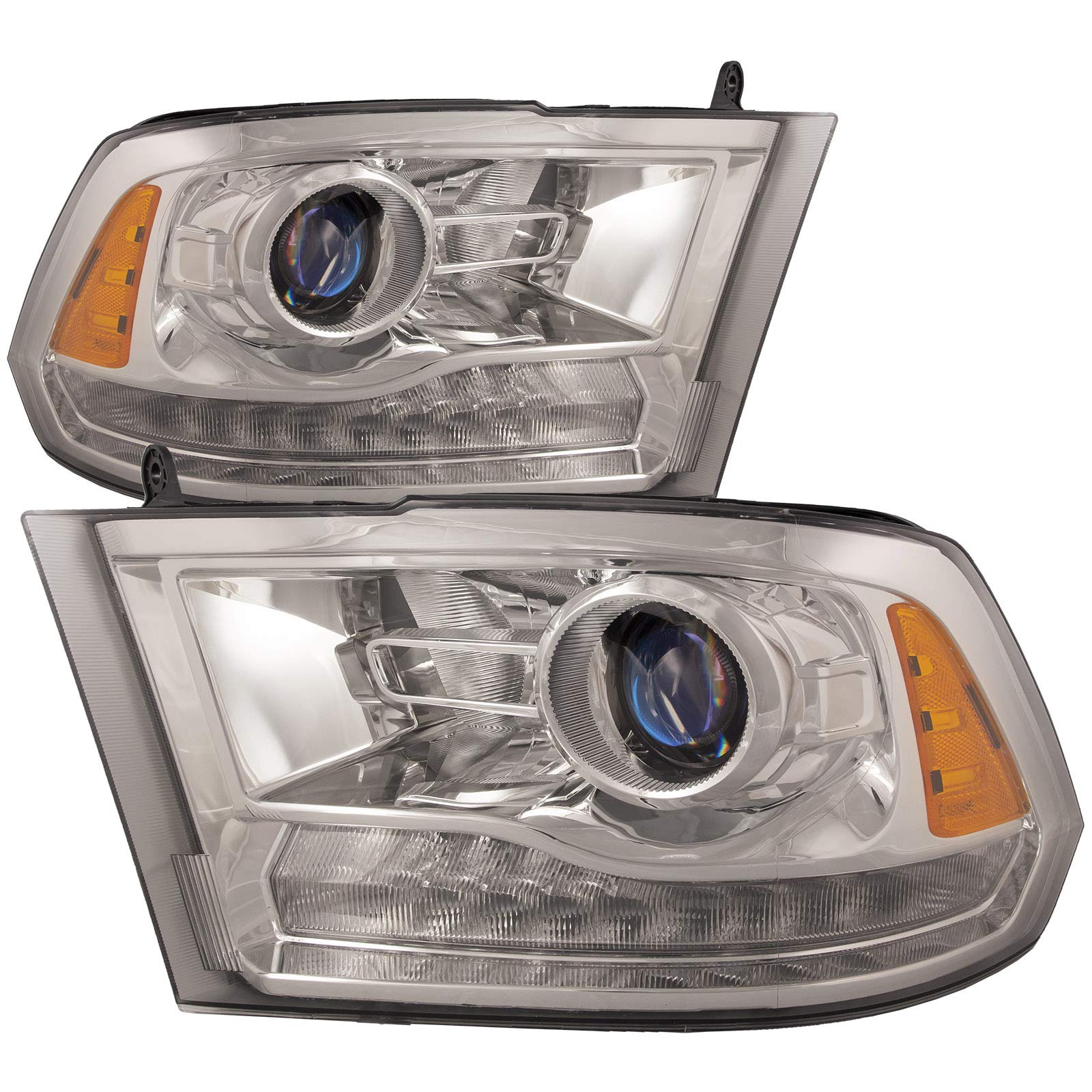 PERDE LED Headlights Compatible with 2013-2018 Ram 1500/2500/3500 - Halogen Projector Chrome Housing with Performance Lens - DRL Daytime Running Lights - Driver & Passenger Side Headlamps - Perfect for Night Driving & Off-Road Adventures
