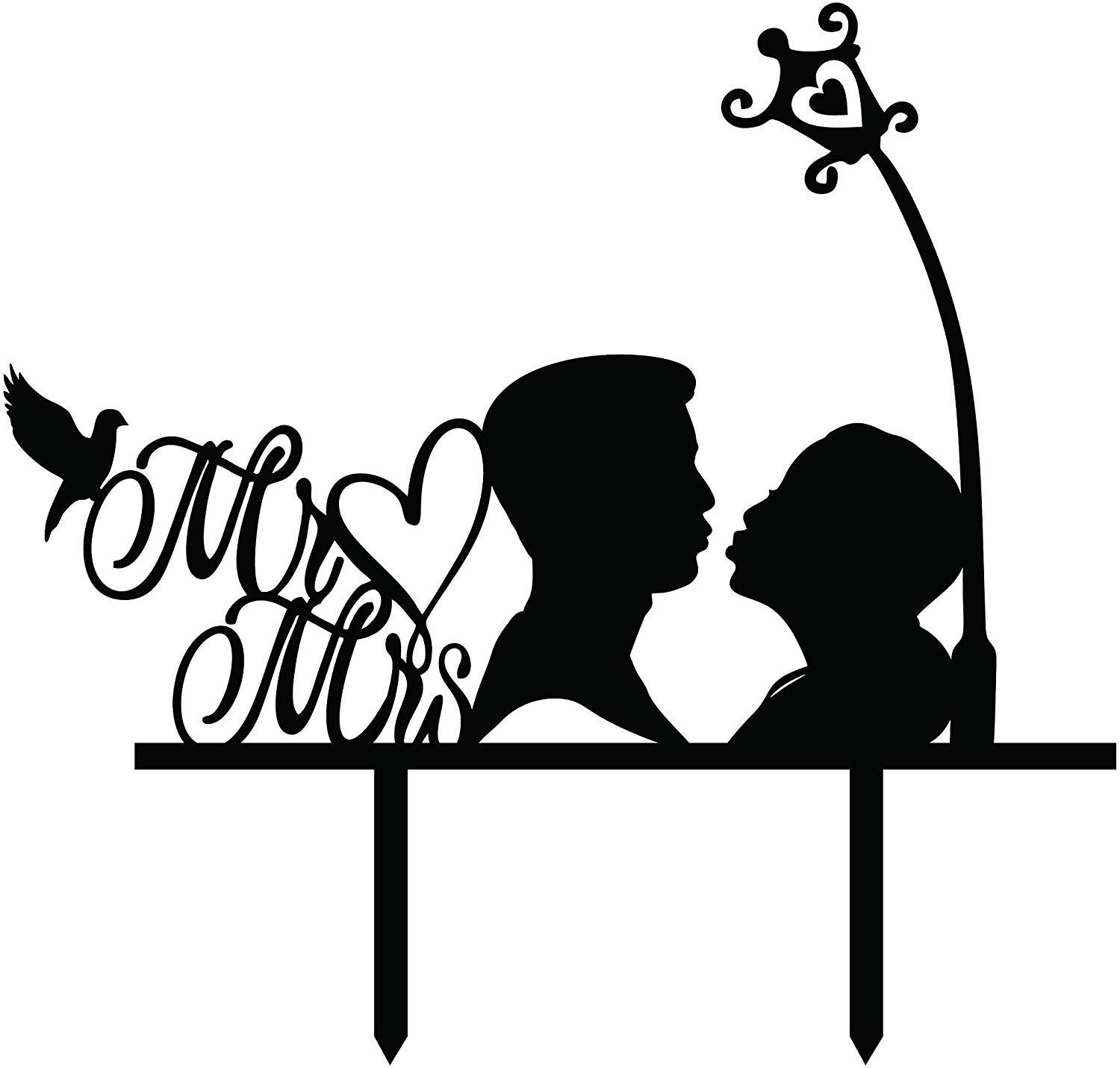 Mr & Mrs Wedding Cake Topper with Birds & Heart - 6-7 Inch Wide Cake Decorations for Couples - Elegant Wedding, Anniversary & Bridal Shower Decor - Color Options Available