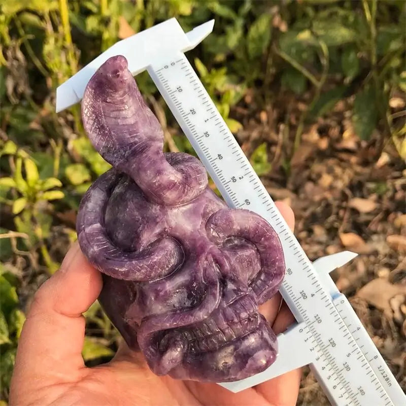 11CM Natural Lepidolite Snake Skull Crystal Carving - Healing Stone for Meditation, Witchcraft & Home Decor - Unique Christmas Gift for Spiritual Practitioners (1pc)