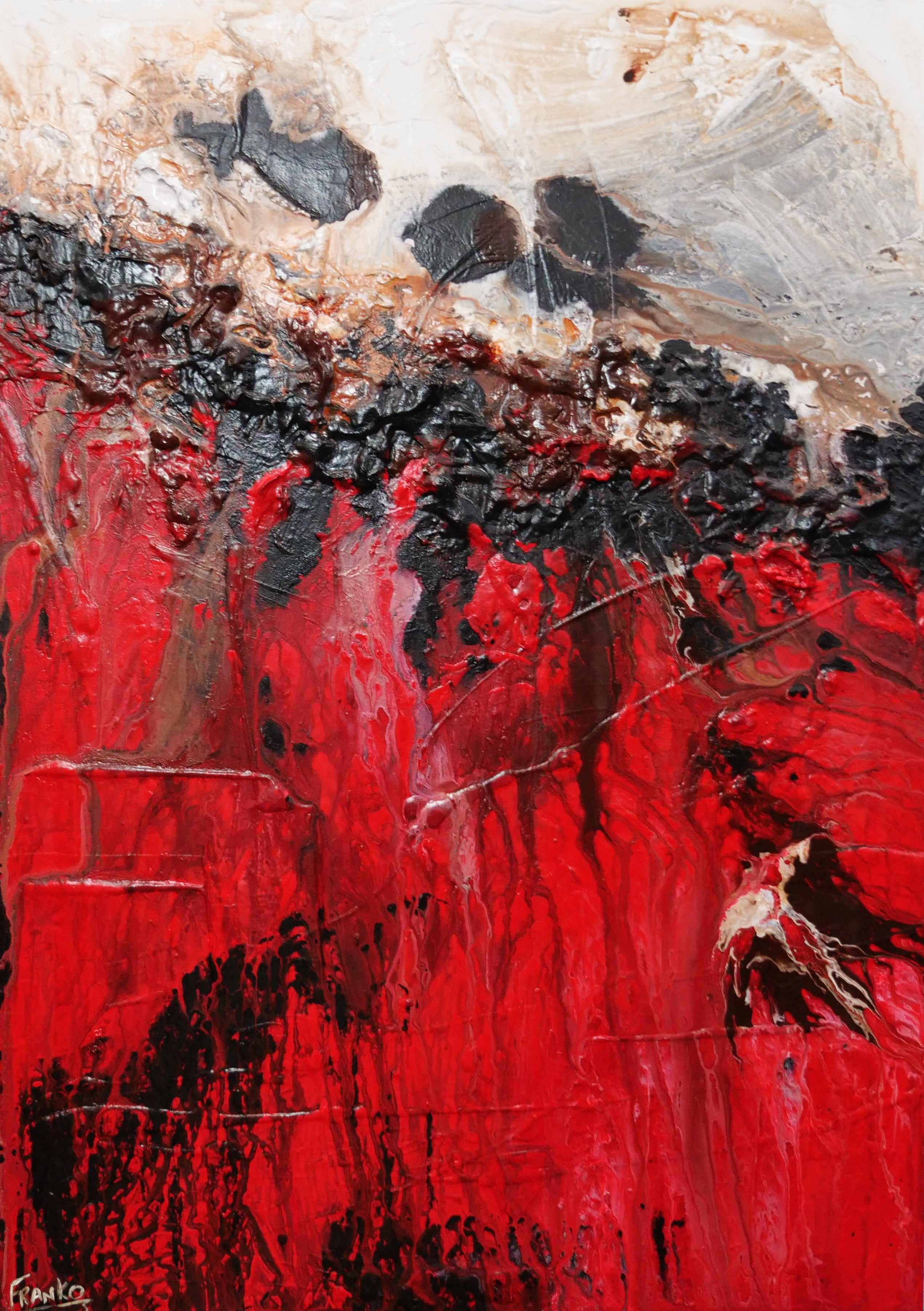 140cm x 100cm Red Cream Textured Abstract Canvas Art Painting - Modern Home Decor for Living Room, Bedroom & Office Wall