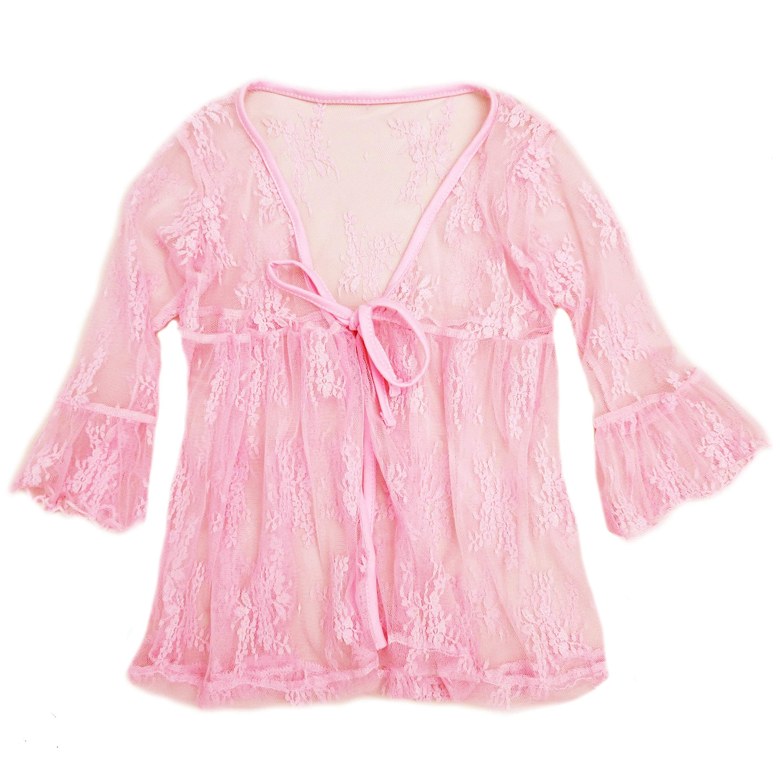wenchoice Women's Pink Lace Wrap Top Blouse - Elegant Floral Lace Shirt for Date Night, Party & Special Occasions