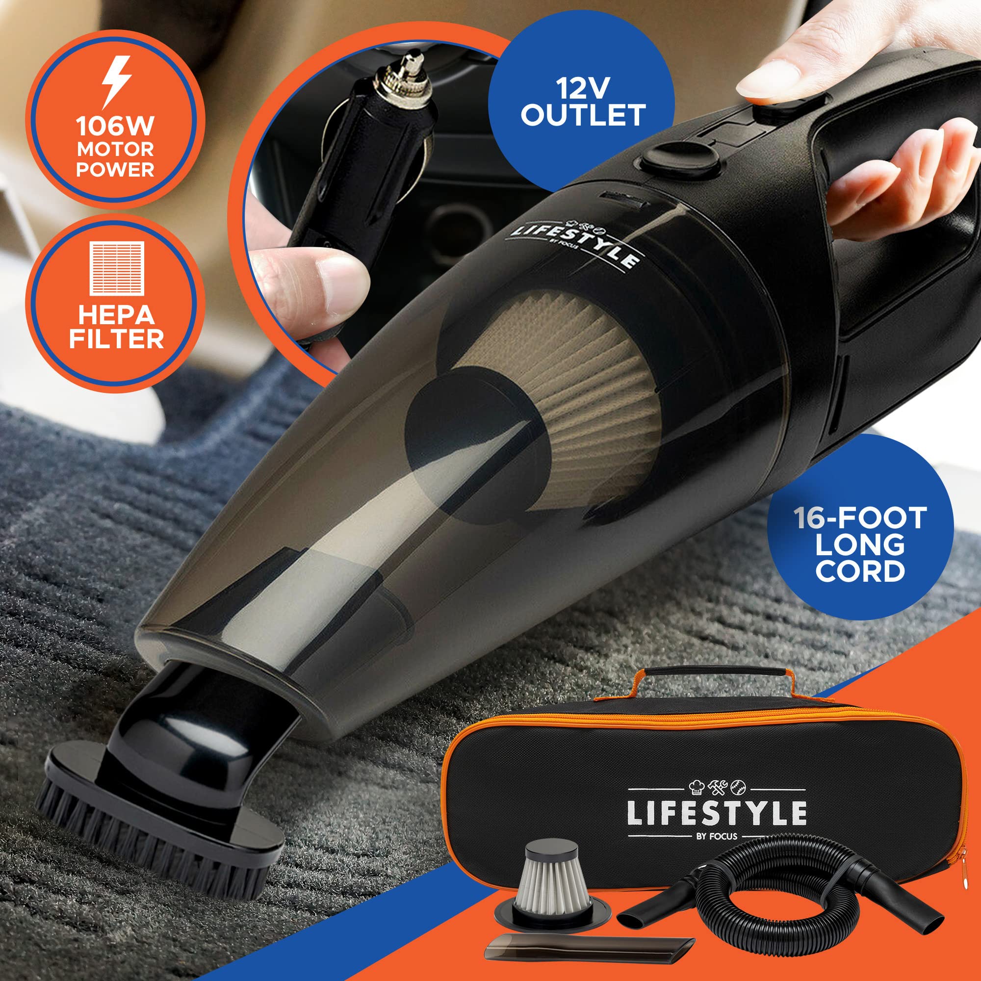 Premium Car Storage and Vacuum Cleaner Set - Large Trunk Organizer, Seat Back Organizer & 12V Portable Car Vacuum for Road Trips, Camping & Daily Commute
