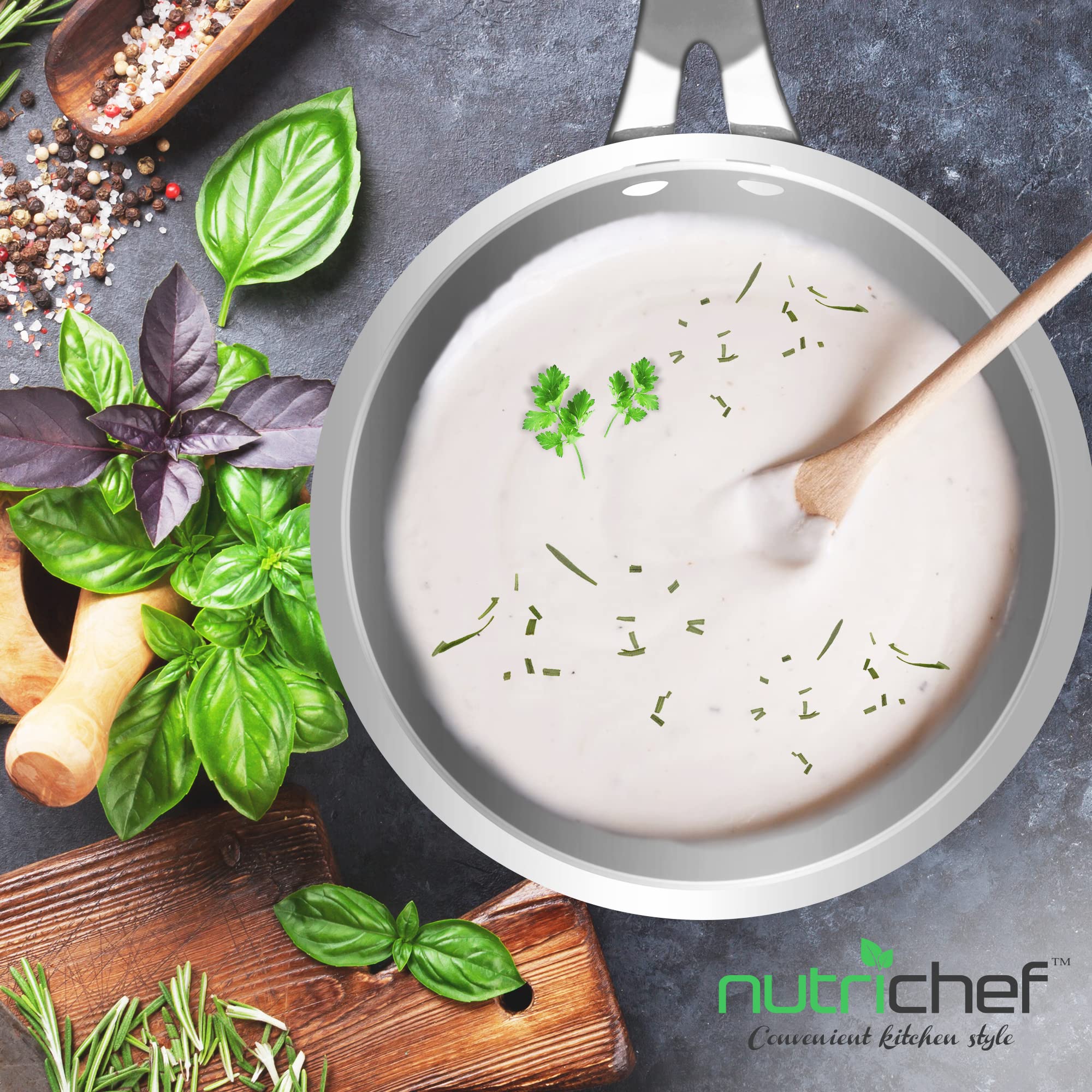 NutriChef 1.5-Quart Stainless Steel Saucepan with Lid - PFOA/PFOS Free, Non-Stick Cookware Pot with Satin Interior & Polished Exterior - Compatible with NCSSX45 - Perfect for Boiling, Simmering, and Cooking Sauces