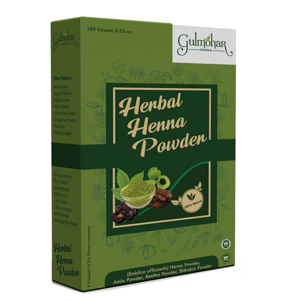 Gulmohar 100% Organic Herbal Henna Powder for Natural Hair Color & Conditioning - 100g | Chemical-Free Gray Coverage & Hair Treatment for Women & Men | Perfect for At-Home Hair Dyeing & Ayurvedic Care