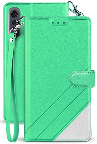 Premium Leather Wallet Case for LG Velvet (LM-G900M) - Mint Green Credit Card Holder with ID Slot, Kickstand & Detachable Wrist Strap | Perfect for Work, Travel and Everyday Protection