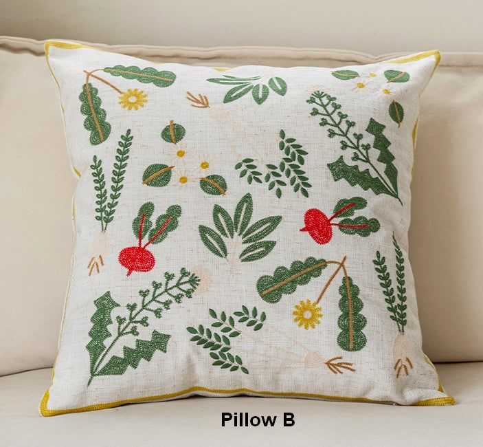 Spring Floral Decorative Throw Pillows for Couch - Farmhouse Style Embroidered Cotton Pillow Covers - Perfect for Sofa, Bed, Living Room & Home Decor