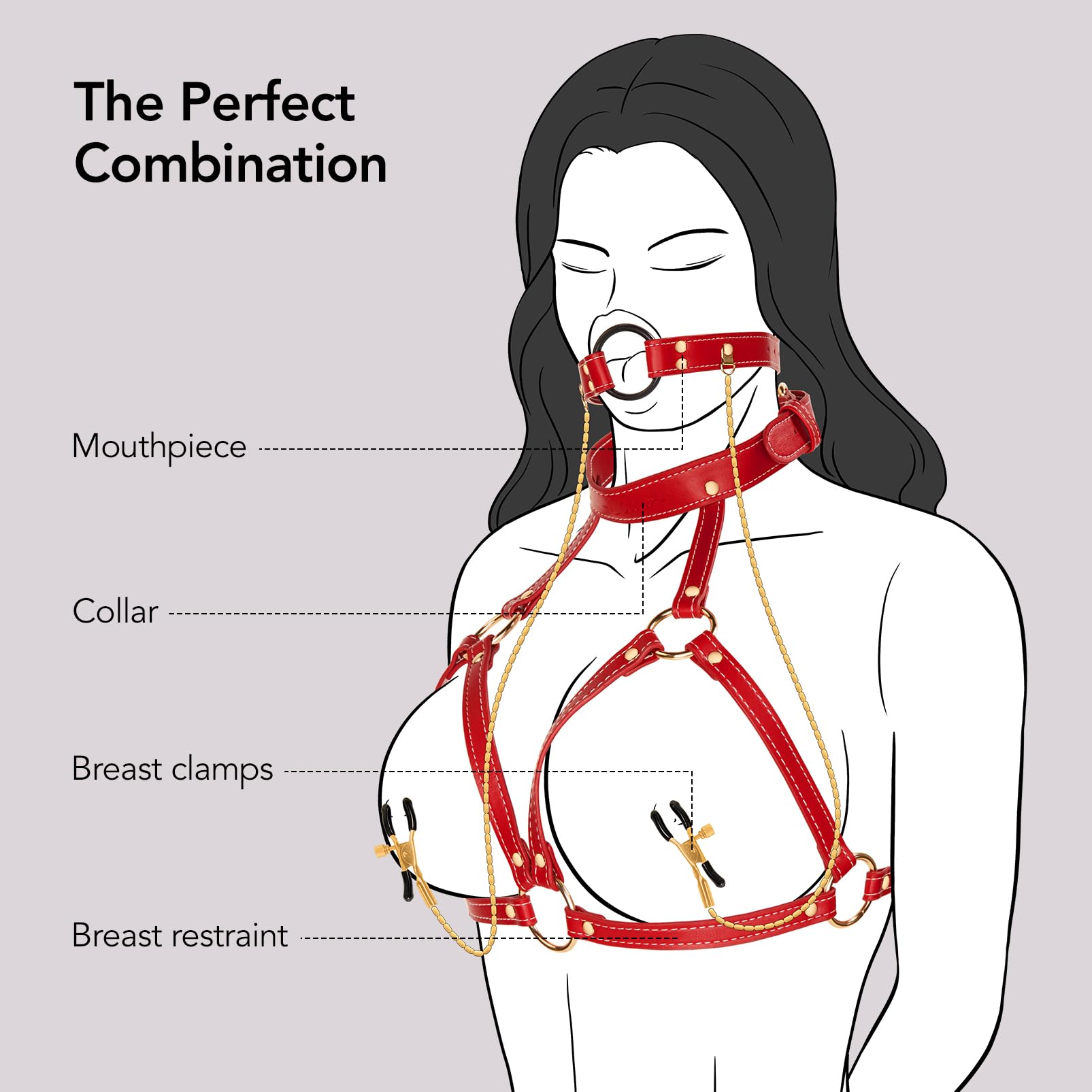 UTIMI Adjustable BDSM Bondage Restraints Set - 4-in-1 Adult Sex Toys for Couples (Chest Harness, Nipple Clamps, Neck Collar & Open Mouth Gag) | Premium Red Bondage Gear for Spicy Roleplay & Bedroom Games | Perfect for BDSM Lovers & Kinky Couples