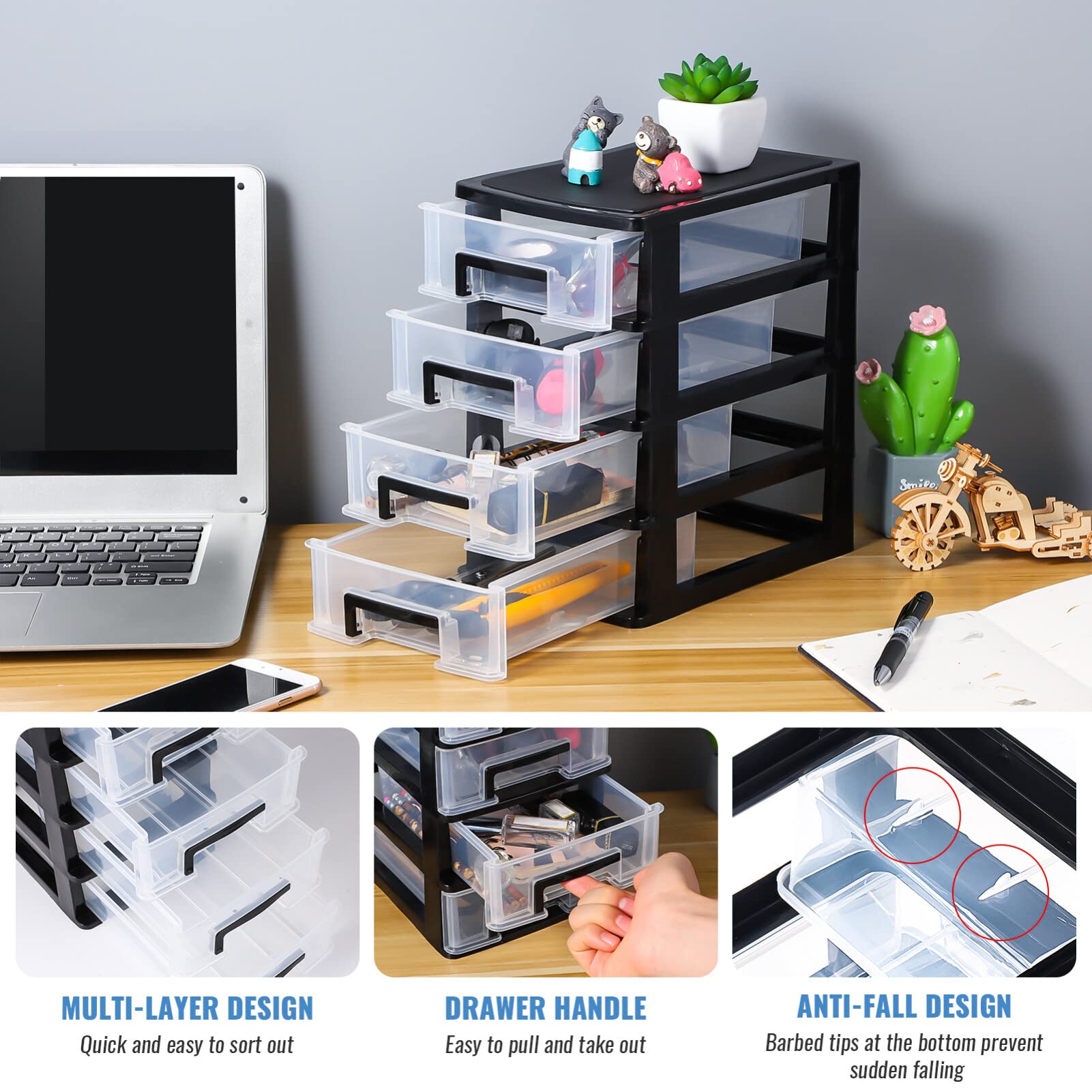 DOITOOL 4-Tier Plastic Storage Drawer Organizer - Portable Pull-Out Cabinet for Closet, Dresser, Desk, Shelf & Cupboard Organization | Home & Office Storage Solution for Clothes, Accessories & Small Items
