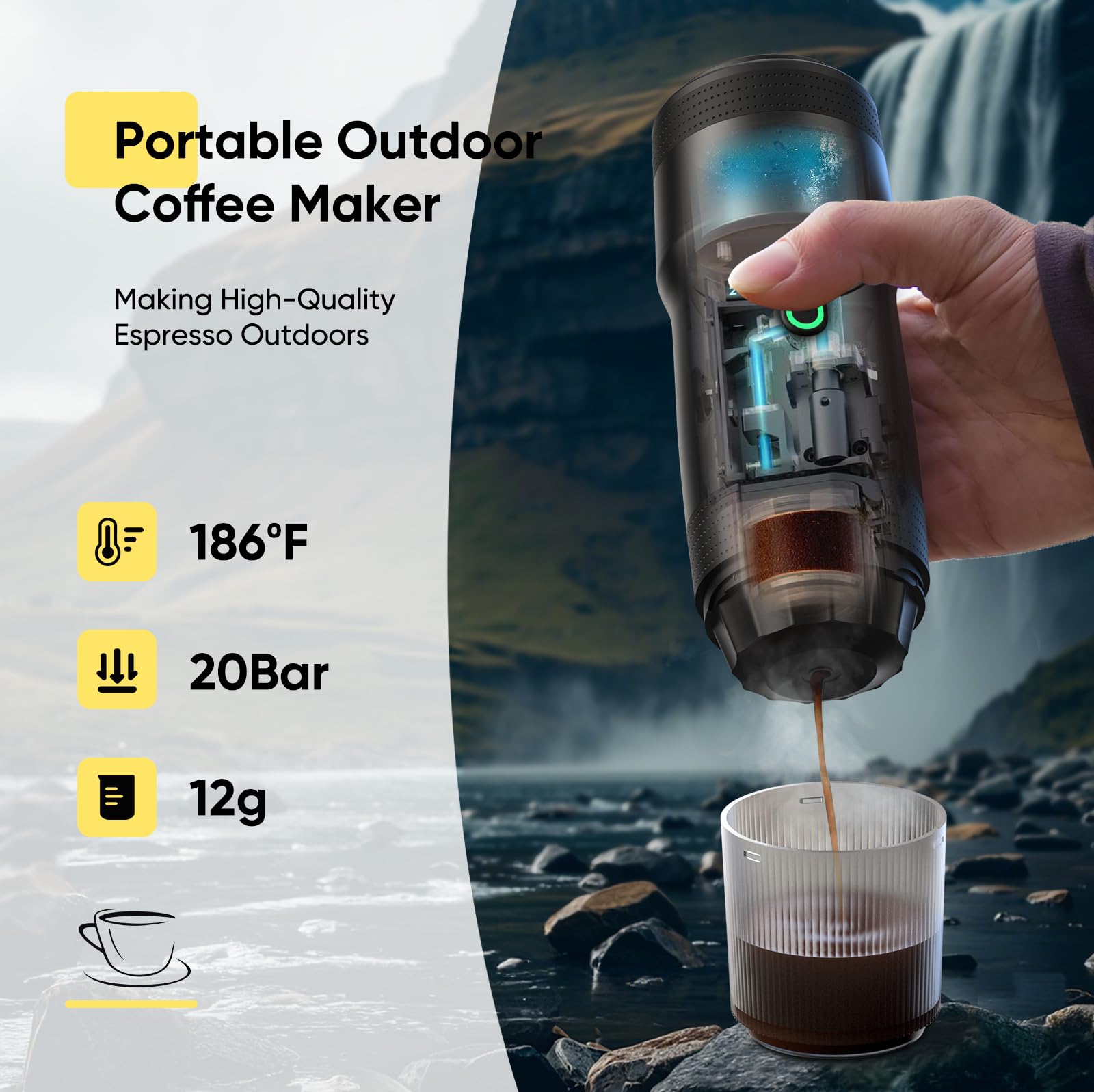 Portable Electric Espresso Machine - USB Rechargeable Travel Coffee Maker for Camping, Hiking, RV & Home Use | Compatible with Nespresso Capsules & Ground Coffee | Perfect for Road Trips, Office & Outdoor Adventures