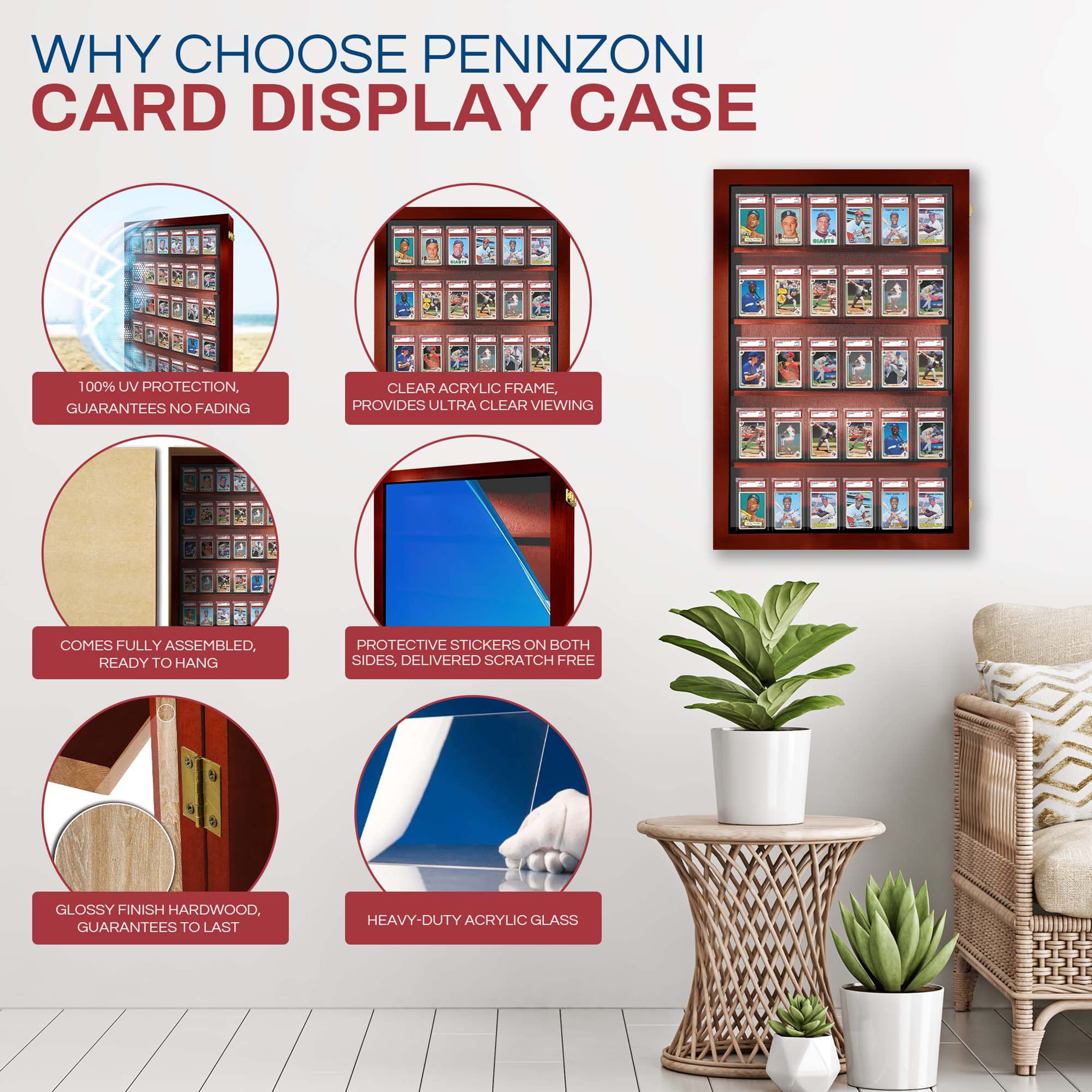 35 Graded Baseball Card Display Case - Lockable Sports Card Frame with UV Protection for PSA Graded Cards - Perfect for Pokemon, Football & Basketball Card Collections - Ideal for Home Display, Office Decor & Collector Showcases