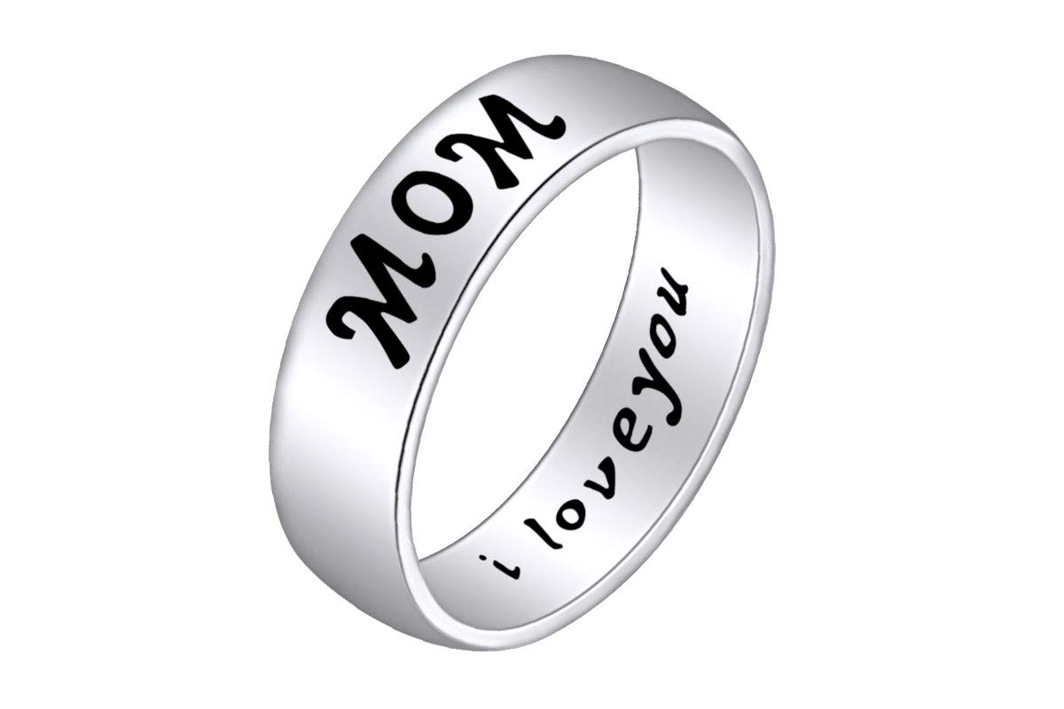 AFFY 14k Gold Over Sterling Silver I Love You Mom Promise Band Ring - Heartfelt Gift for Mother's Day, Birthday, Anniversary & Special Occasions