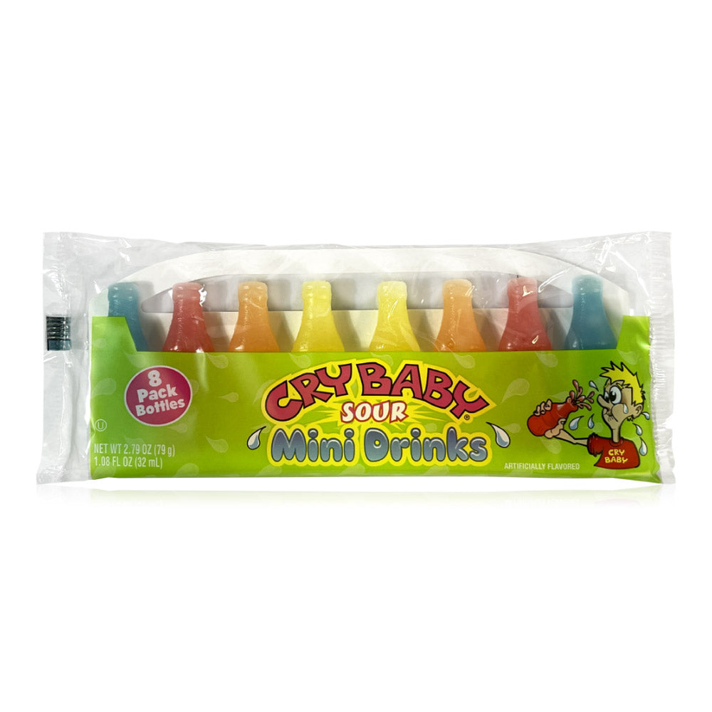 Cry Baby Sour Mini Drinks 8 Pack Bottle | 12ct Box - Tangy Sour Candy Beverage for Kids Parties, Halloween Treats & School Snacks