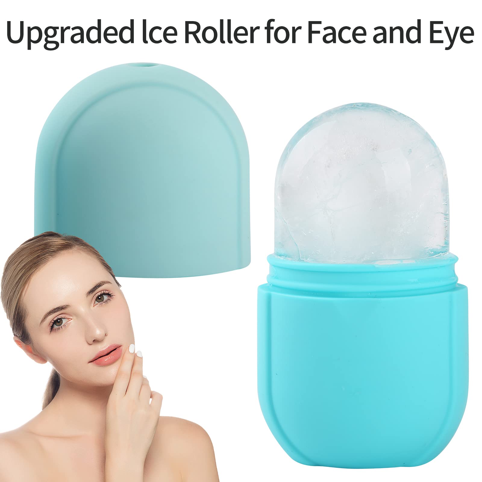 Ice Roller for Face and Eyes - Beauty Cube to Brighten Skin, Enhance Natural Glow & Reduce Fine Lines | Oval Blue Facial Ice Roller for Skincare & Puffiness Relief | Perfect for Morning Routine & Post-Workout Recovery