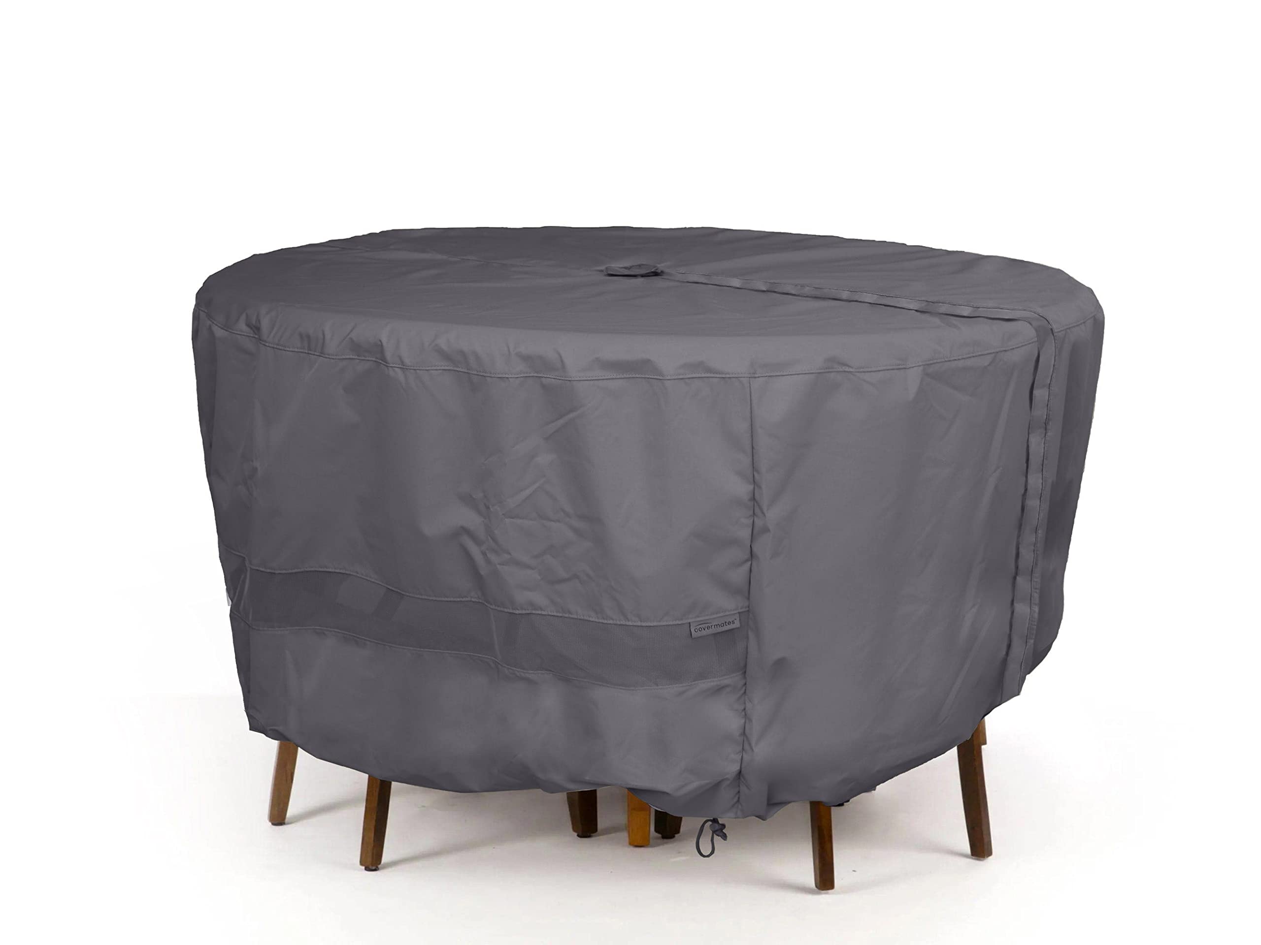 Waterproof Round Dining Table Cover with Chair Set - Durable Polyester Fabric, Mesh Ventilation & Umbrella Hole - Outdoor Patio Furniture Protector for Garden, Deck, Backyard (Charcoal)