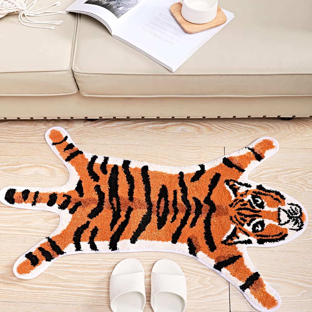 Non-Slip Tiger Bath Mat - 22x34 Inch Orange Shower Rug for Bathroom & Playroom