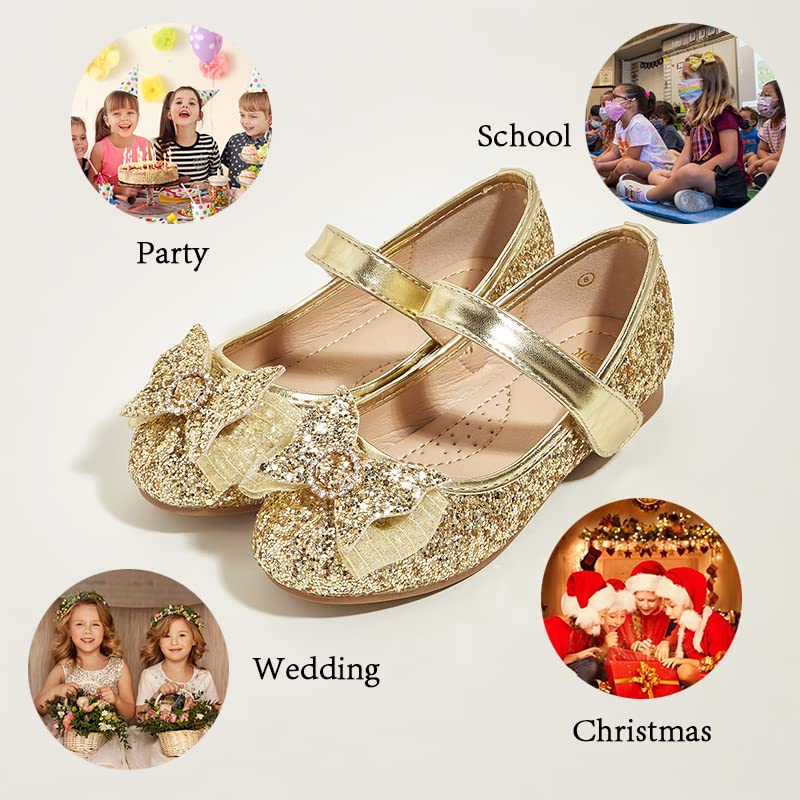**K KIP WOK Toddler Girl Mary Jane Shoes - Glitter Flats with Flower Design for Ballet, Wedding & Special Occasions - Comfortable & Stylish Dress Shoes for Kids**