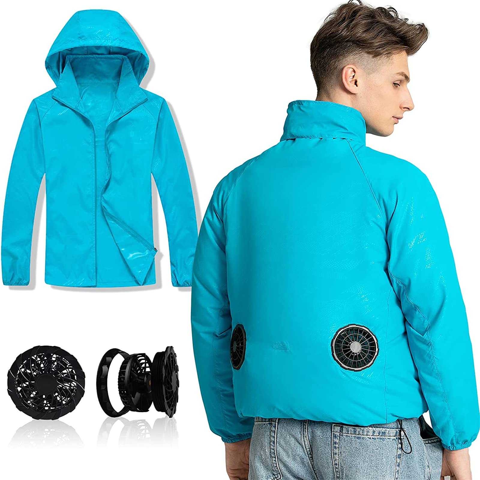 USB Cooling Jacket for Men - Wearable AC Fan with 2 Fans & UV Protection - Summer Outdoor Work & Sports Gear for Hiking, Construction, and Hot Weather Activities
