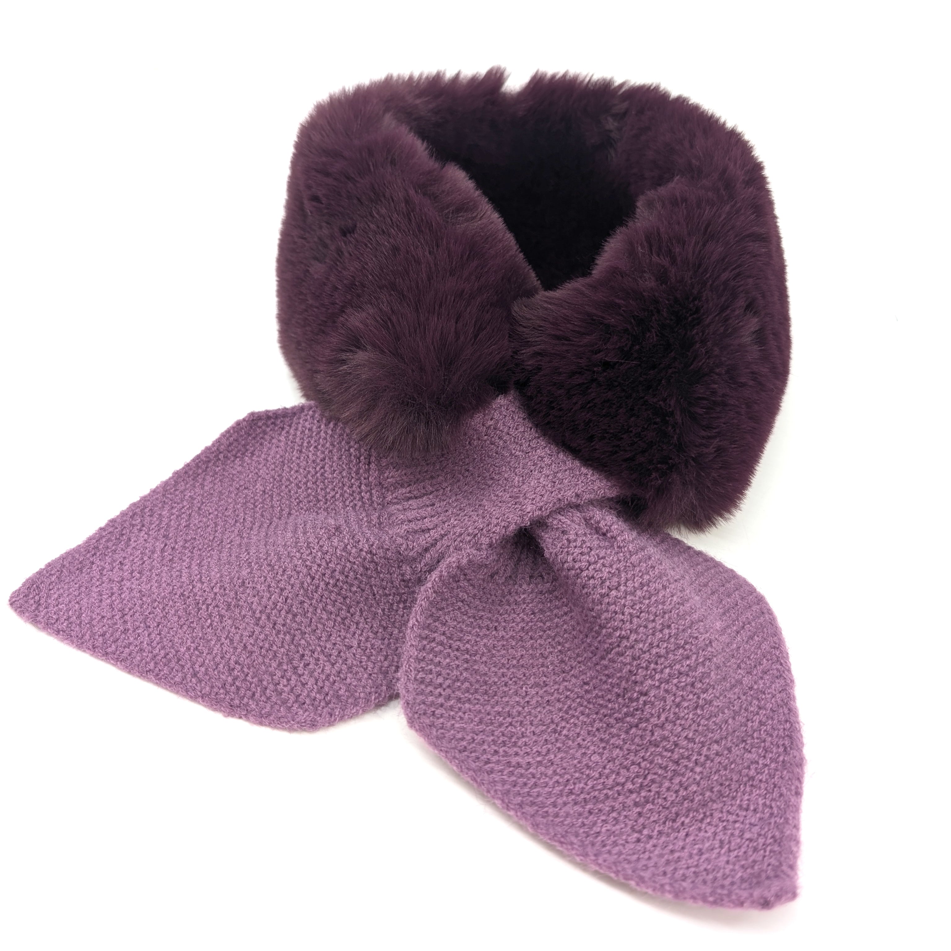 Bela Bela Knitted Tie Fur Faux Collar - Elegant Purple Detachable Neck Accessory for Women | Perfect for Parties, Weddings, and Winter Fashion Outfits