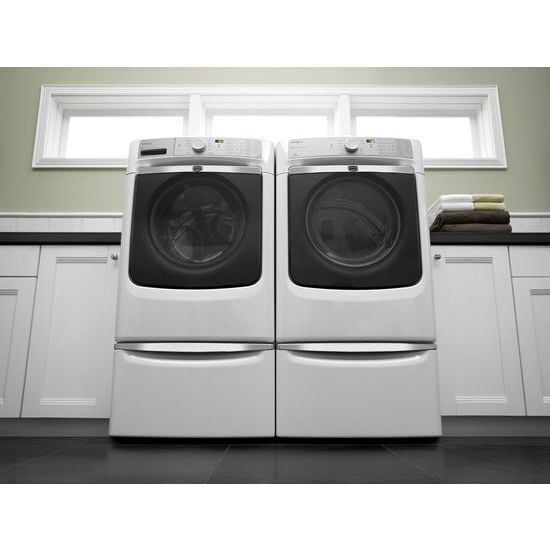 Amana XHPC155XW 15.5 Inch White Laundry Pedestal with Chrome Handle & Storage Drawer - Perfect for Front Load Washers, Space Saving Laundry Room Organization