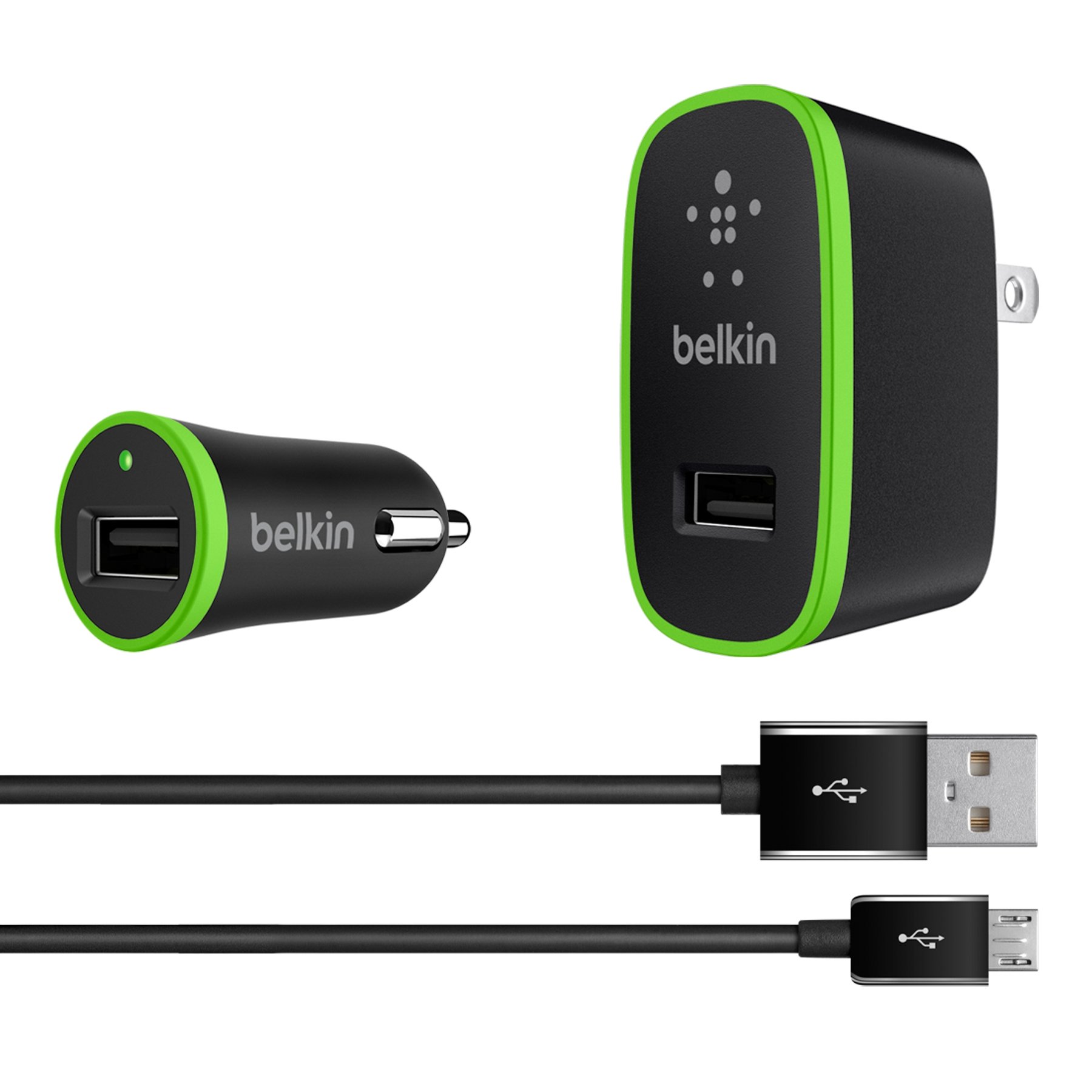 Belkin 2.4A Home & Car Charger Kit with 4ft Micro USB Cable - Fast Charging for Smartphones, Tablets & GPS Devices at Home or On The Road