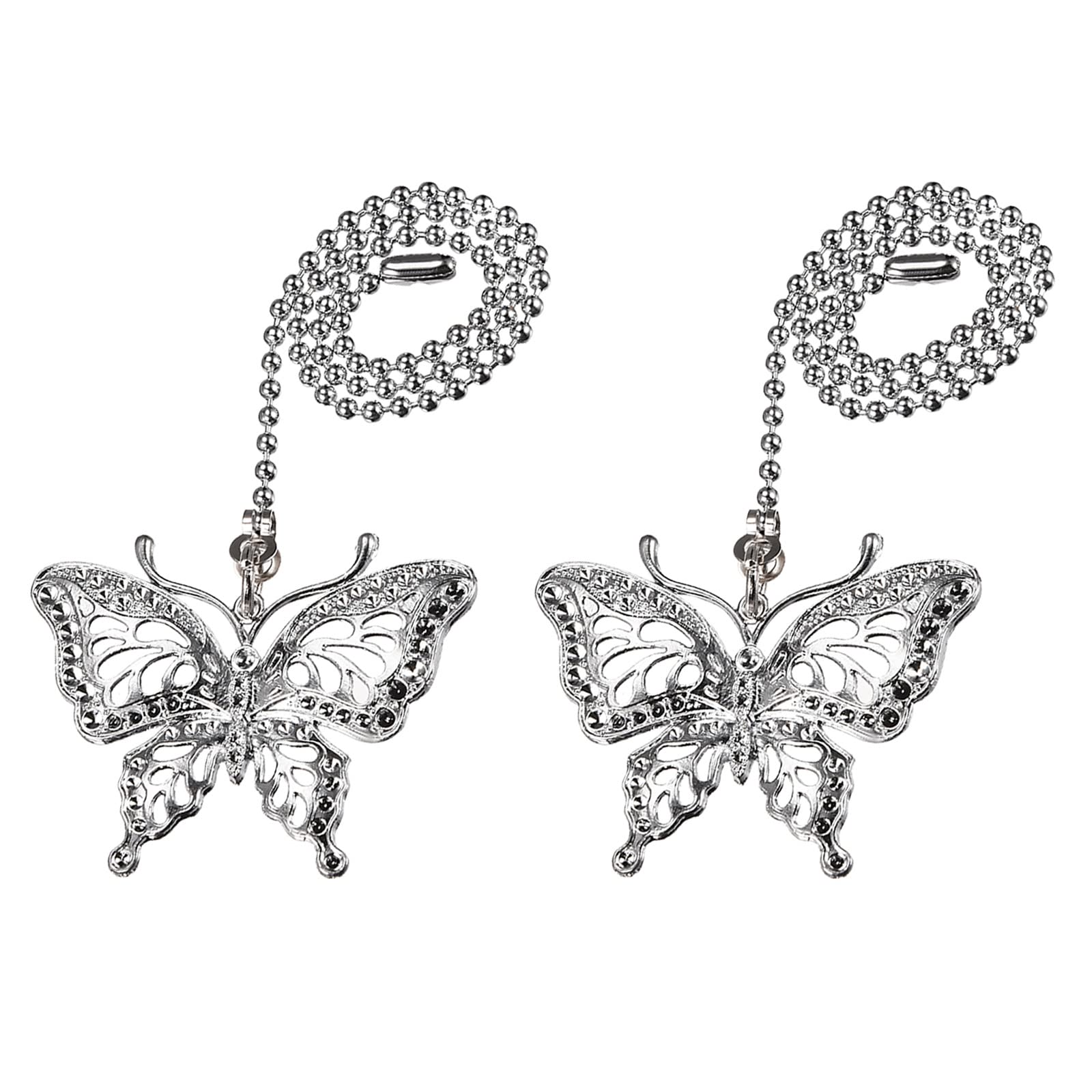YOKIVE 2 Pack Decorative Ceiling Fan Pull Chain Extensions with Pendant Lamp Ornaments - 12 Inch Silver Replacement Pull Chains for Ceiling Fans, Lights & Home Decor - Perfect for Bedroom, Living Room & Porch Lighting