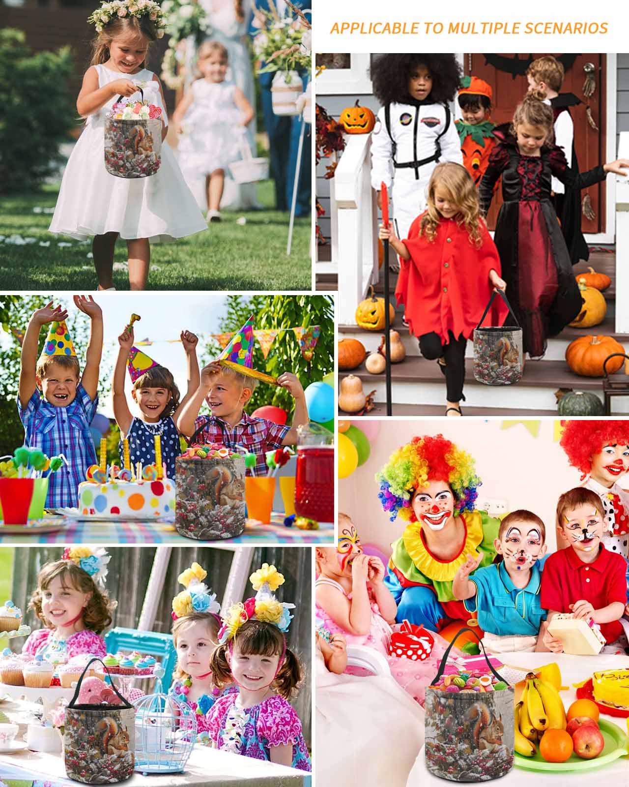 2 Pack Reusable Halloween Trick or Treat Candy Bags | Christmas Pine Tree Squirrel Design Collapsible Goody Bucket for Holiday Parties, Gift Baskets & Winter Celebrations – Perfect for Trick-or-Treating, Christmas Stocking Stuffers & Seasonal Decor