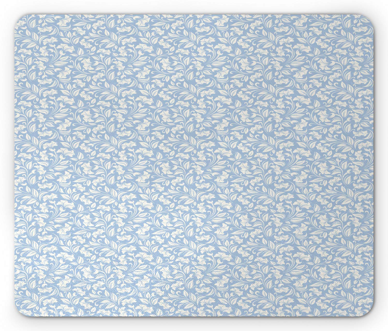 Ambesonne Ivory and Blue Mouse Pad - Spring Flowers Foliage Nature Design, Non-Slip Rubber Base, Standard Size Computer Mousepad for Office & Gaming (Pale Blue/Ivory) - Perfect for Home, Work & PC Gaming Setup