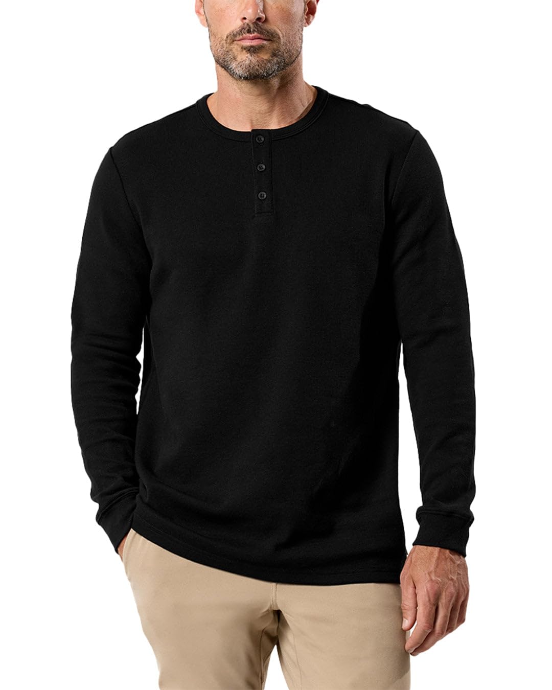 INTO THE AM Men's Long Sleeve Waffle Henley Shirt - Soft Thermal Cotton Fall & Winter Shirt (Sizes S-4XL) | Cozy Casual Wear for Outdoor Activities & Layering