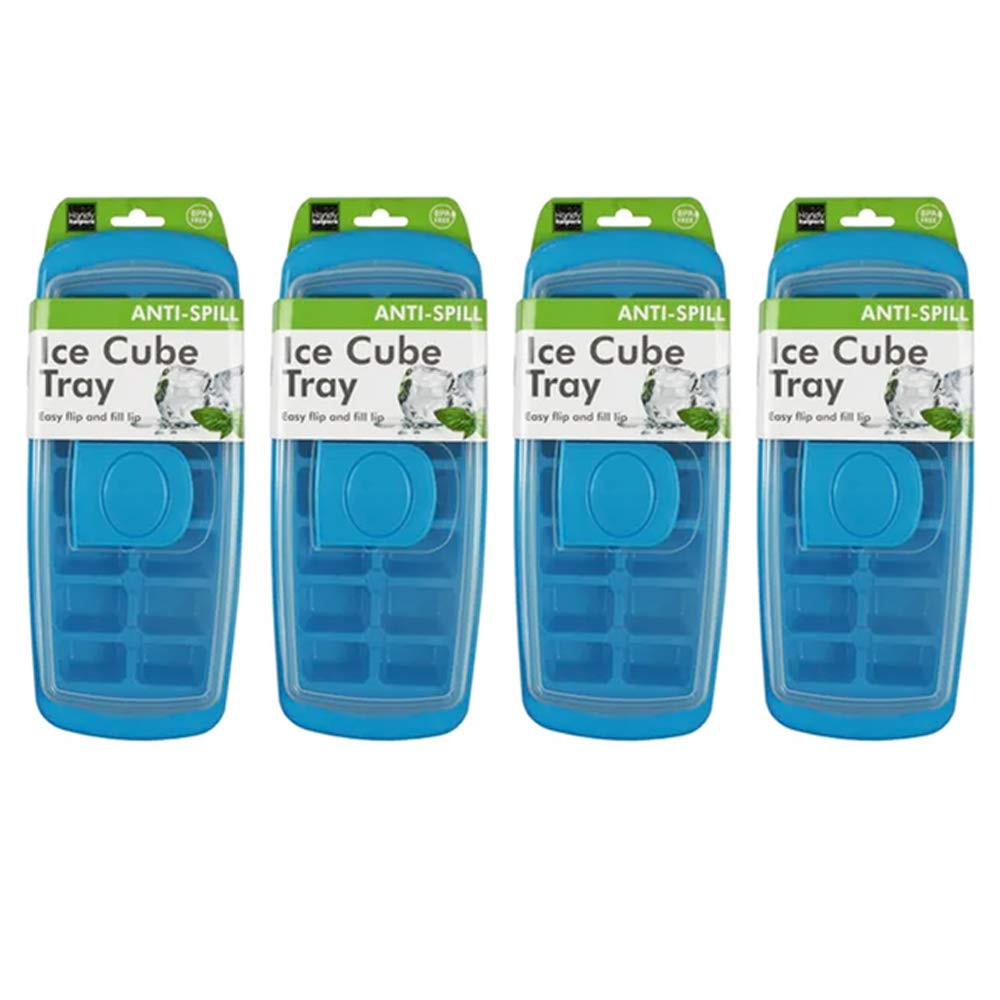 4-Pack Ice Cube Tray with Flip Cover - No Spill Reusable Freezer Mold, BPA-Free Silicone Ice Maker for Cocktails, Smoothies & Beverages - Perfect for Home Bars, Parties & Kitchen Use
