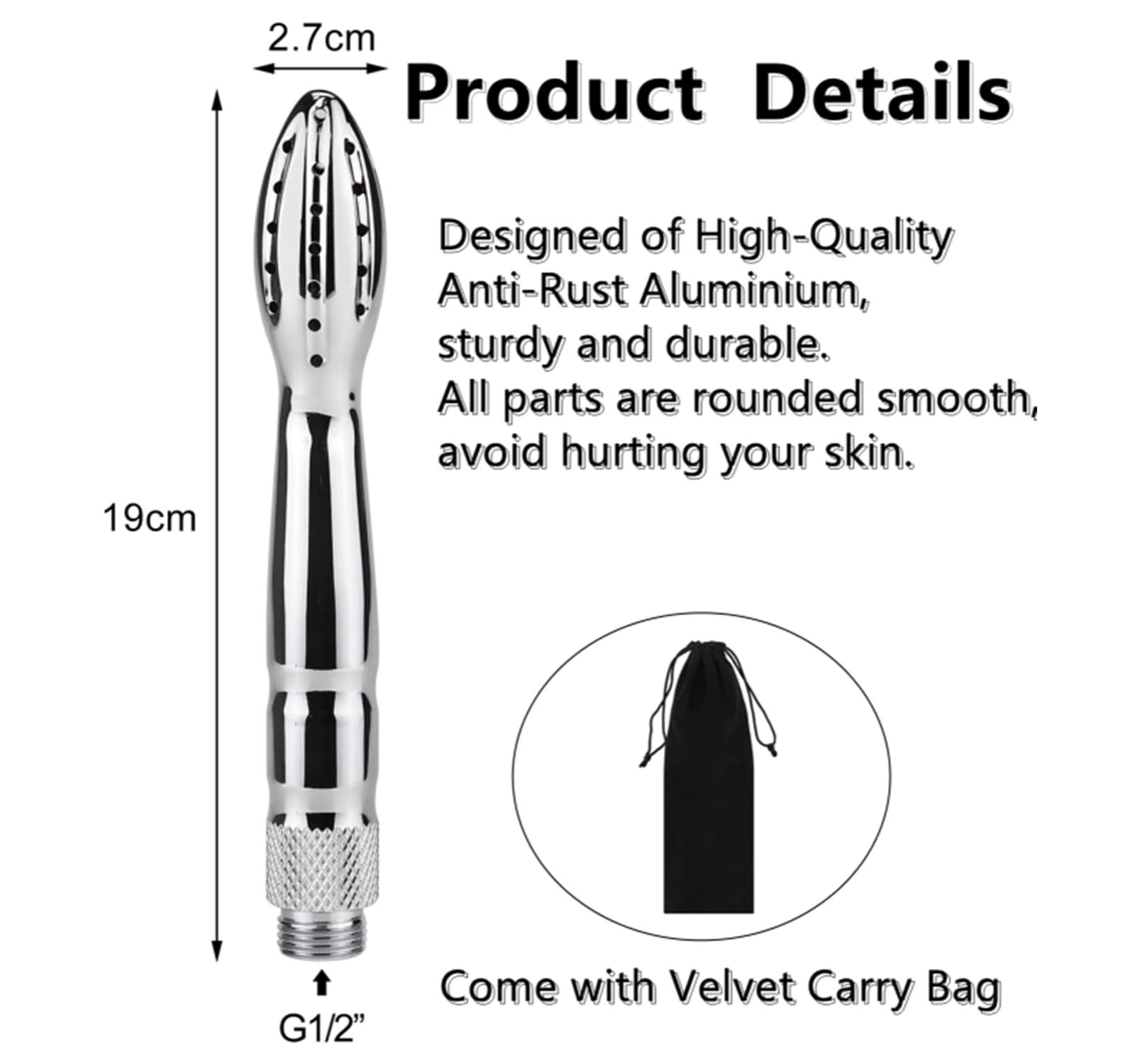 Handheld Shower Douche System - Aluminum Anal & Vaginal Cleaning Kit for Men & Women | Portable Enema Nozzle for Personal Hygiene & Postpartum Care