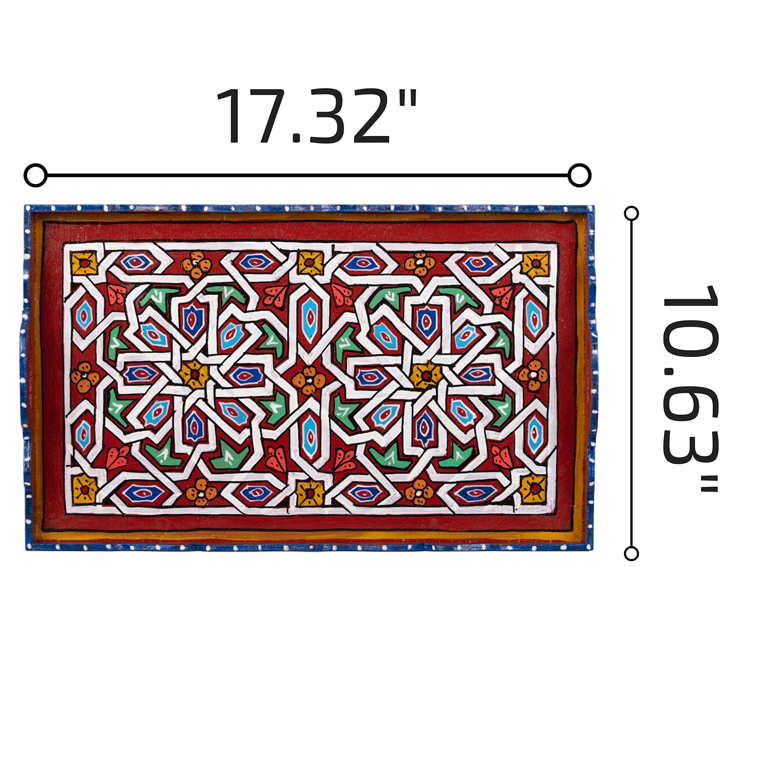 Hand Painted Moroccan Decorative Tray - White Bohemian Arabesque Serving Tray with Waterproof Acrylic Painting (Red Brick) | Perfect for Home Decor, Coffee Table Centerpiece & Gift Giving