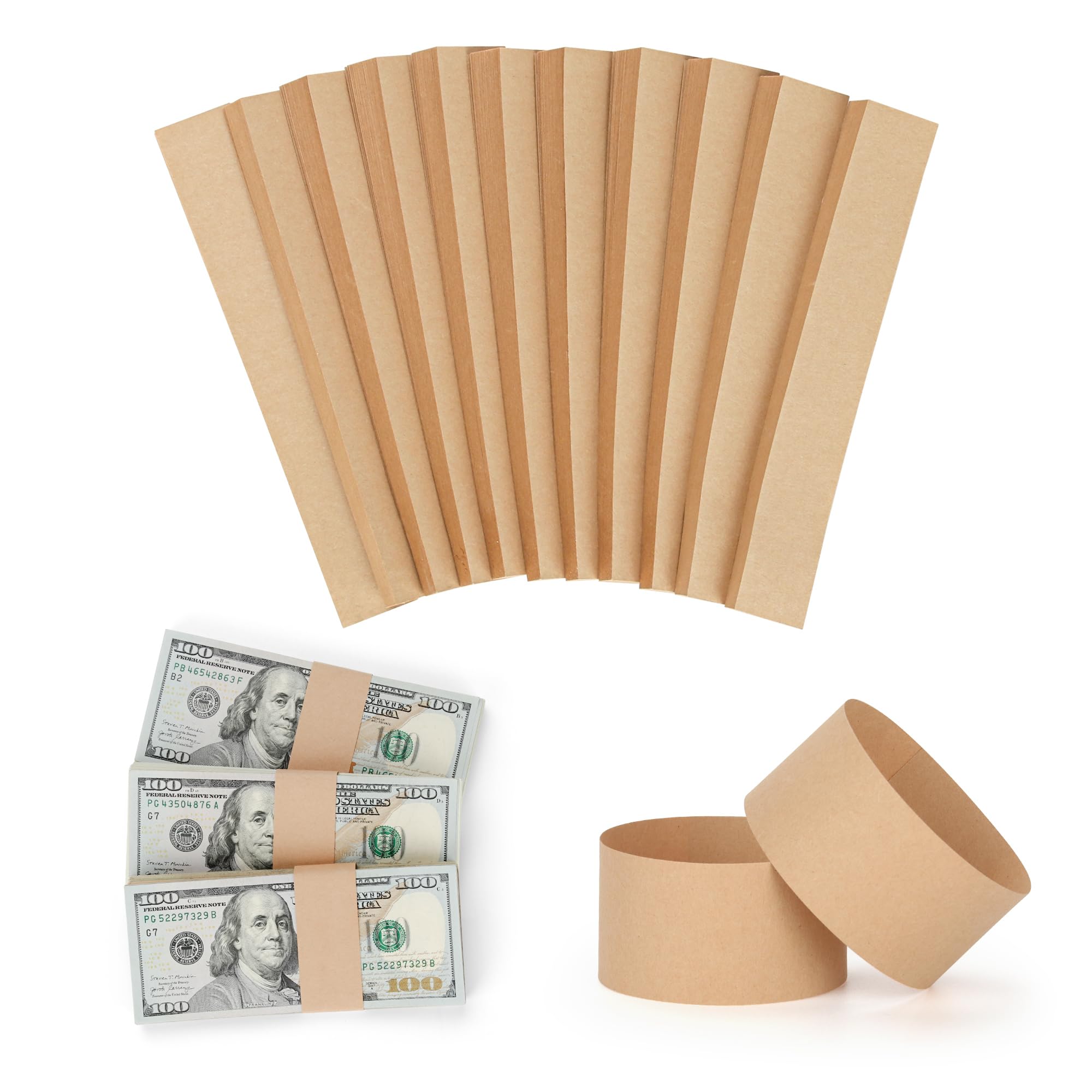 550 Pack Blank Natural Kraft Brown Money Bands - Self-Adhesive Currency Straps for Bill Wrappers, Cash Organizer - Perfect for Banks, Retail Stores & Home Money Management