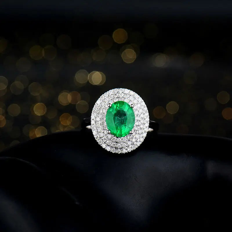14K White Gold Emerald Oval Cut Ring with Diamonds - Elegant Anniversary Jewelry Gift for Women, Perfect for Weddings, Engagements & Special Occasions