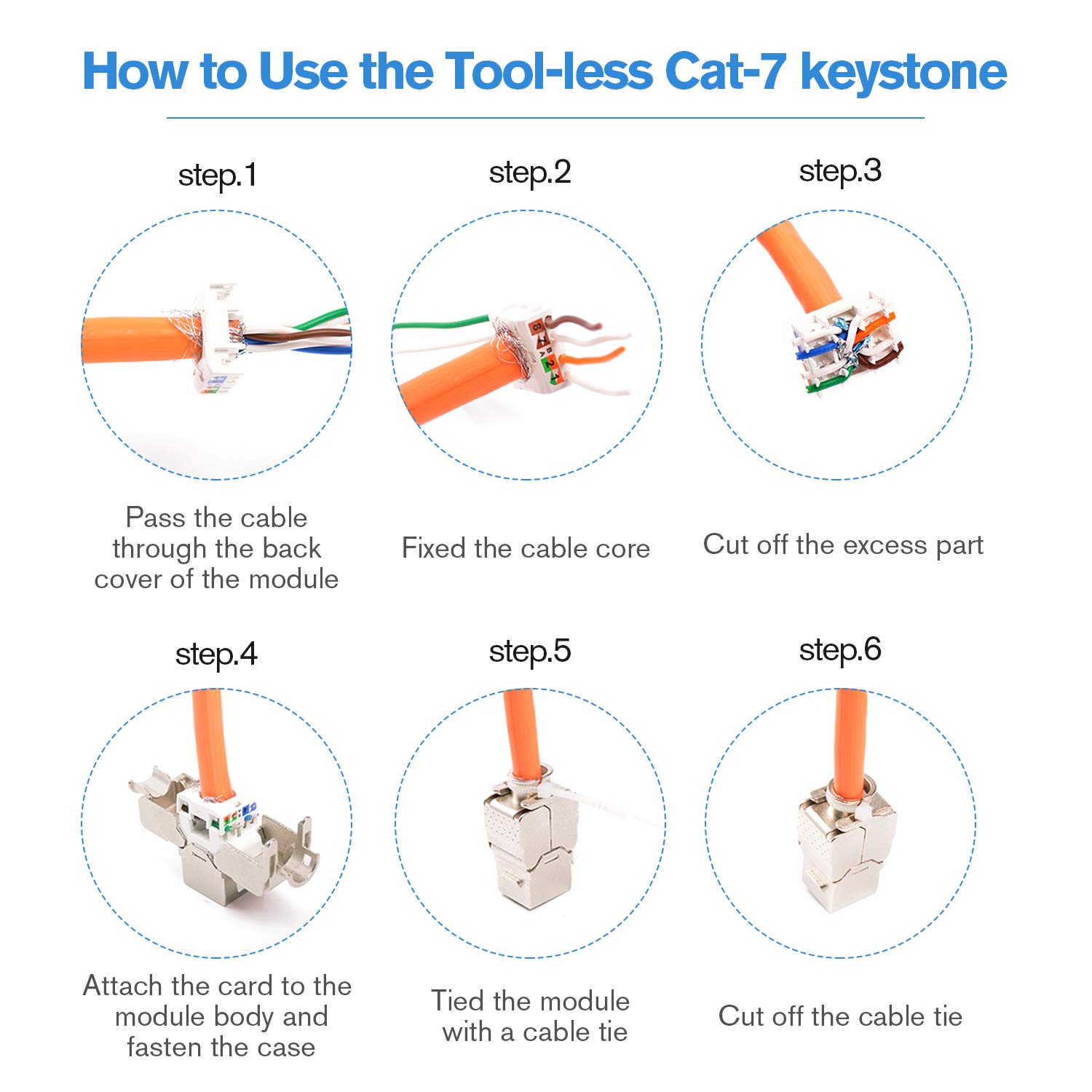 10-Pack Cat7 Keystone Jack - Shielded RJ45 FTP Tool-Less Zinc Alloy Modular Jack Adapter for 10G Ethernet - Perfect for Home/Office Network Setup & Server Rooms