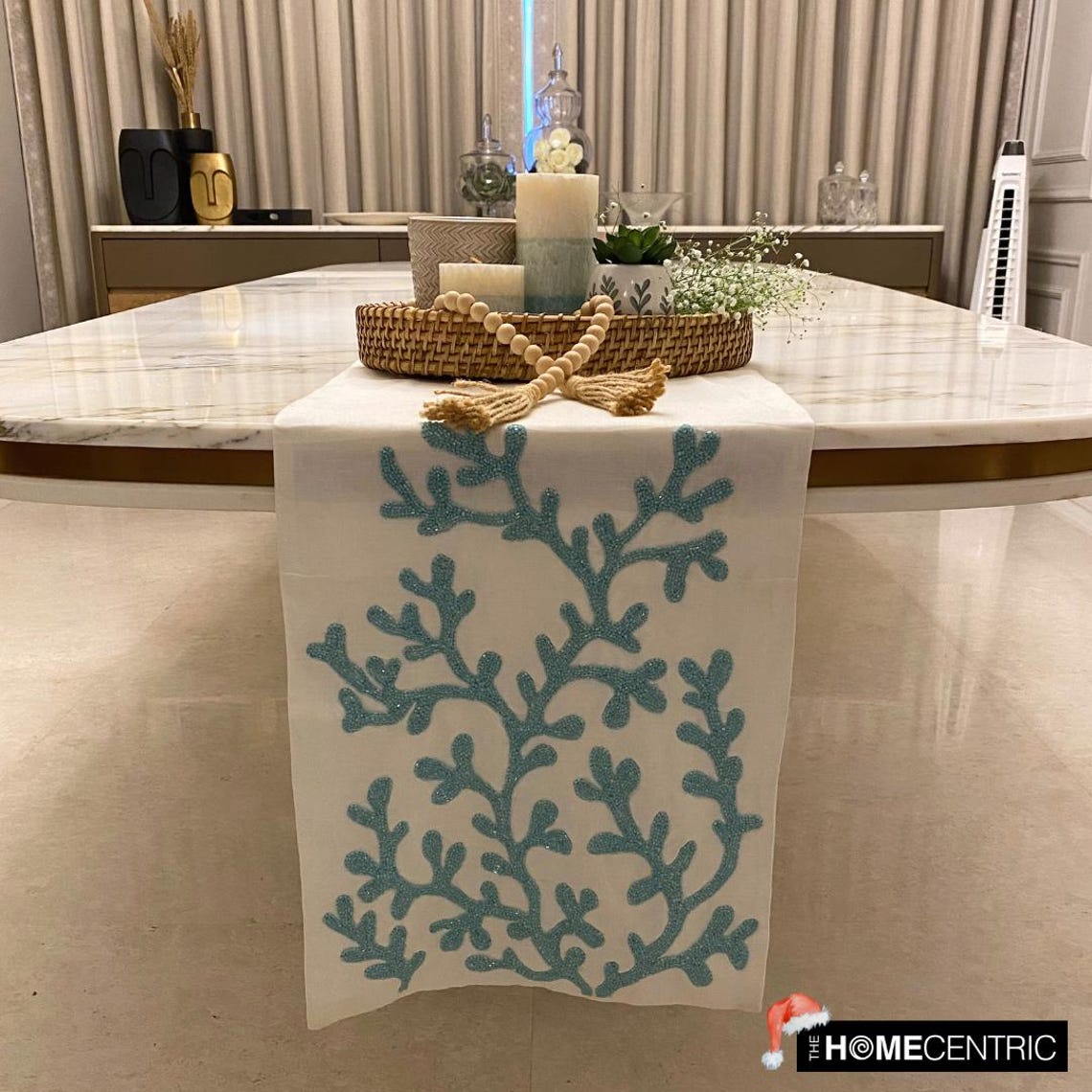 Elegant Silk Ivory Coral Beach-Themed Table Runner - Perfect for Coastal Weddings, Boho Home Decor & Summer Dining