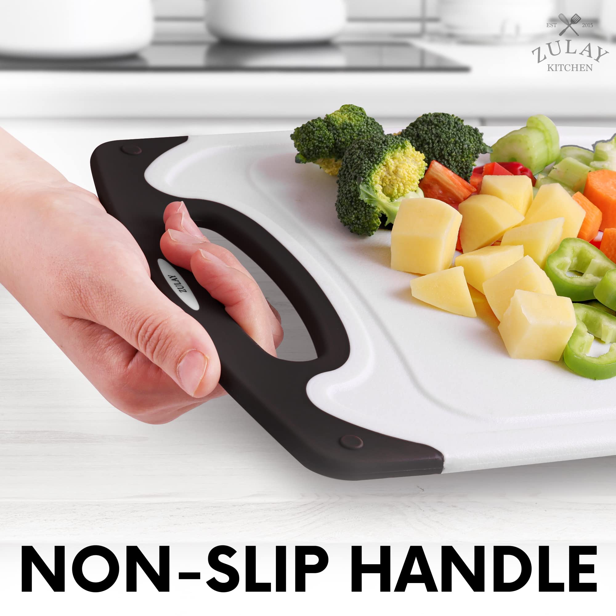 Zulay Kitchen 3-Piece Plastic Cutting Board Set - Non-Slip Dishwasher Safe with Juice Groove - Multiple Sizes (Black, Blue, Gray) - Perfect for Meal Prep, Slicing Vegetables & Serving Charcuterie