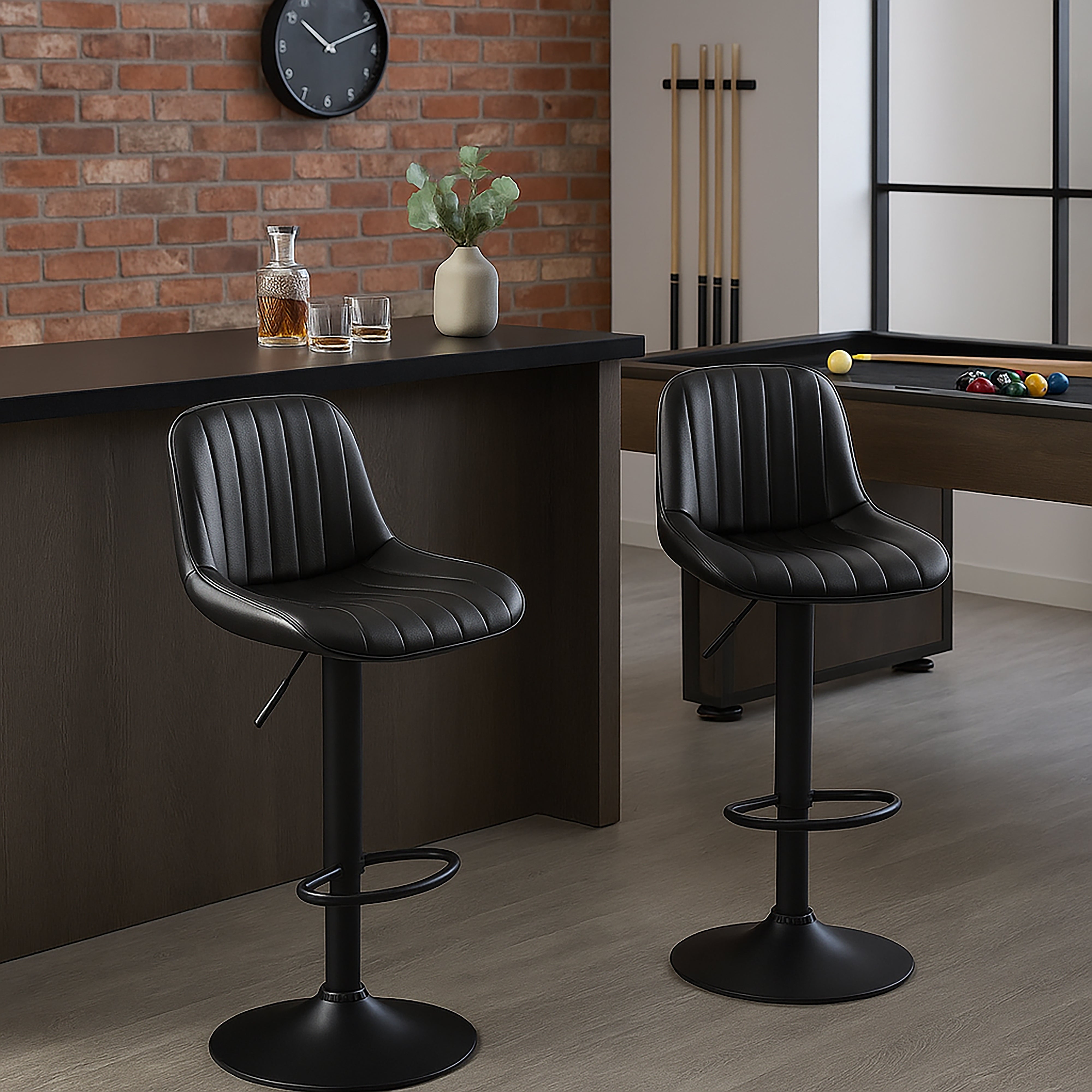 Urban Style Black PU Gas Lift Bar Stools - Set of 2 Metal Counter Height Stools for Kitchen Island, Breakfast Nook & Home Bar