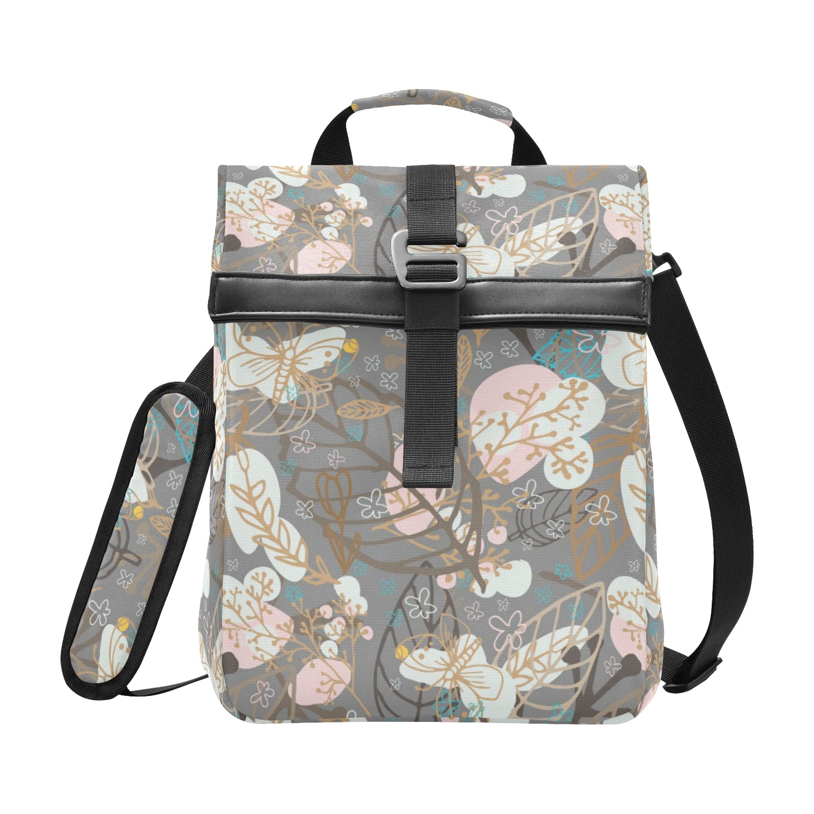 Xigua Insulated Lunch Bag for Women & Teens - Soft Spring Pattern, Waterproof Cooler Bag with Leather Buckle - Collapsible Lunch Box for Work, School, Picnic, Beach & Outdoor Activities